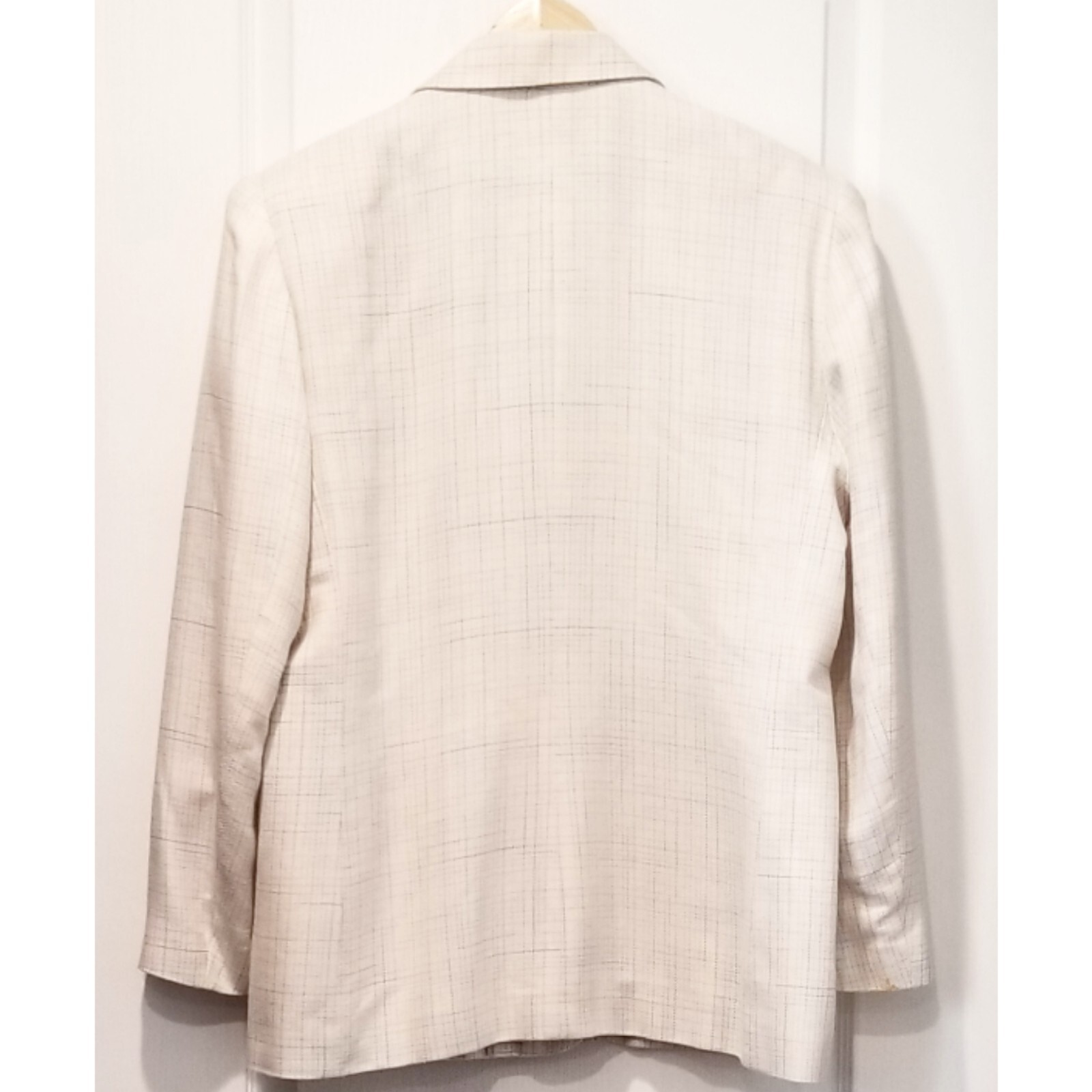 Leslie Fay Sportswear Blazer Cream Pastel Check Size 16 Shell Button Vintage
