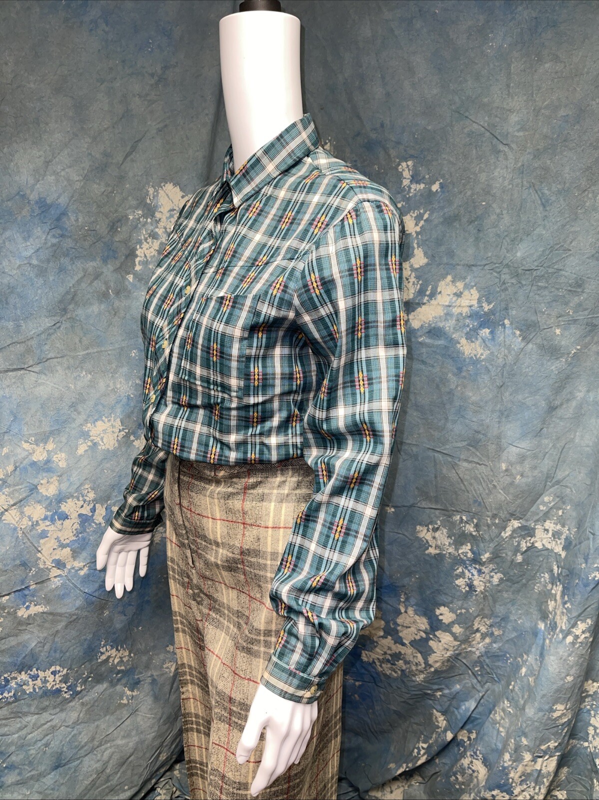Juniors Vintage 1970s Bobbie Brooks Plaid Blouse Shirt 13/14