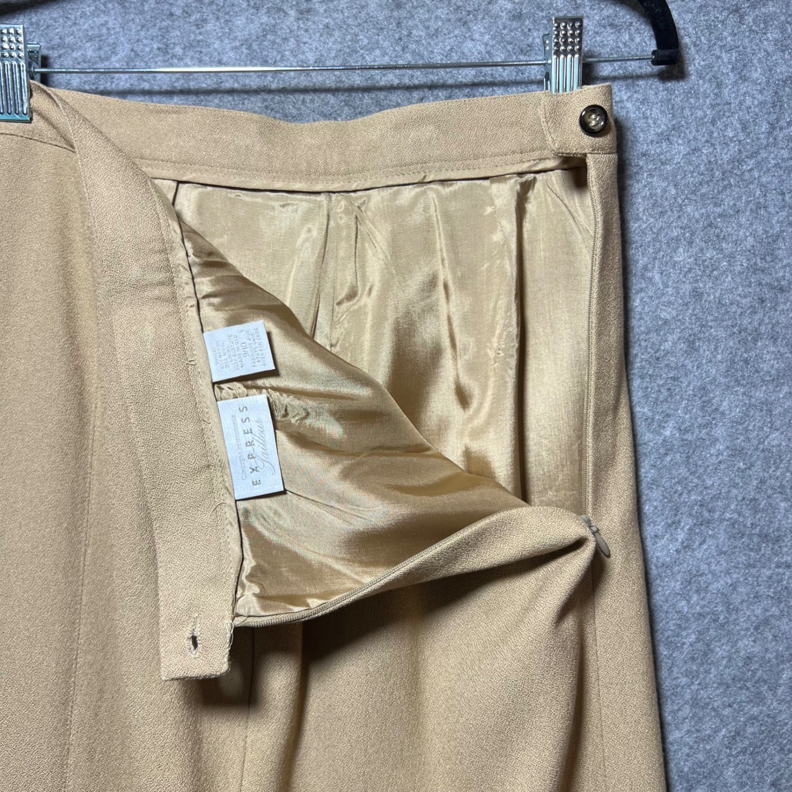 Vintage 90s 3 Piece Suit Set 9/10 Camel Tan Wool Blend Blazer Pant Skirt Lined