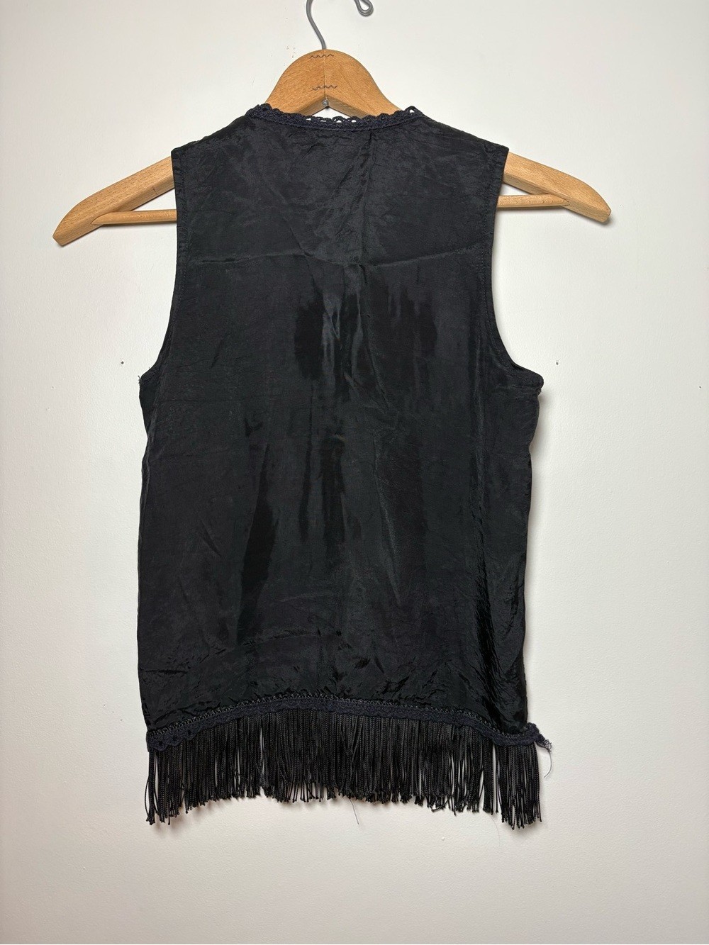 VTG 90s My Michelle Black Crochet Fringe Vest Boho Whimsygoth Shrug Approx. M