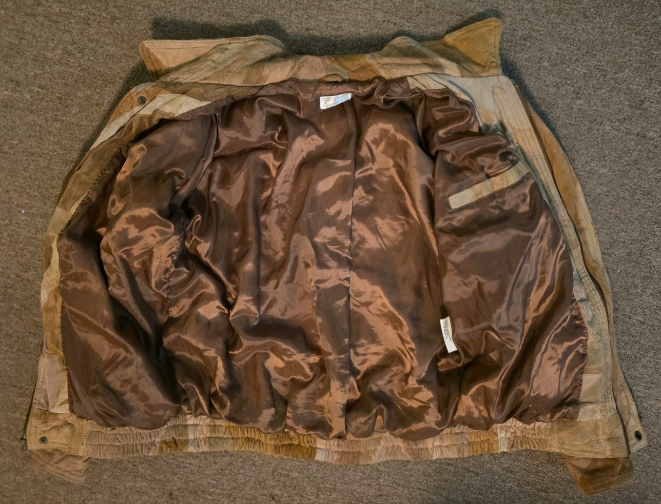 RARE AUTHENTIC PIGSUEDE LEATHER JACKET PATCHWORK PATTERN Size LARGE
