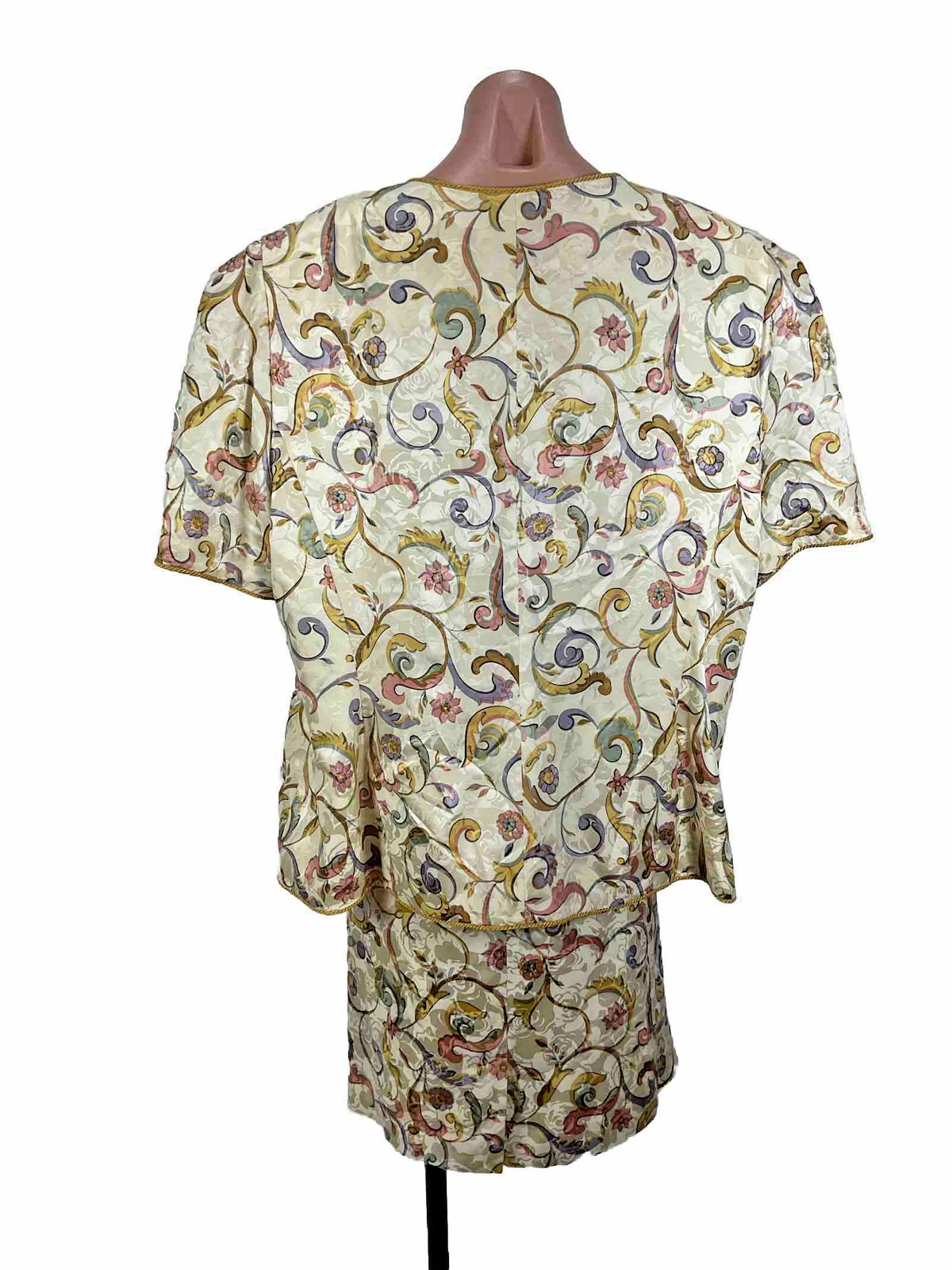 VTG Adrianna Papell Champagne Paisley Silk Formal Evening Skirt Suit PLUS 24W