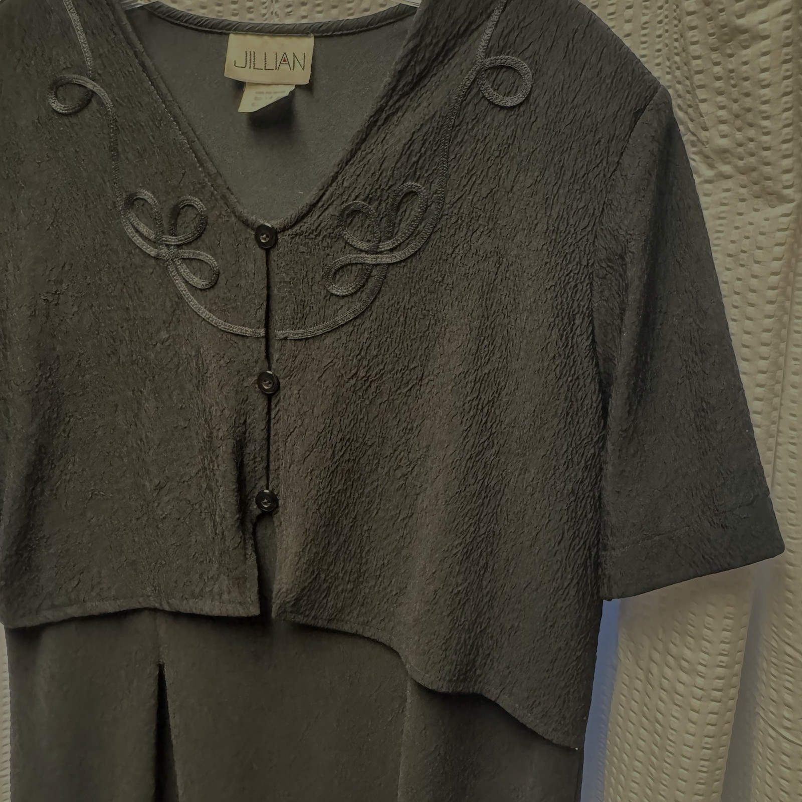 Vintage 90s Y2K Jillian Black Button Front Bodice Dress Sz14 USA Made Embroidery