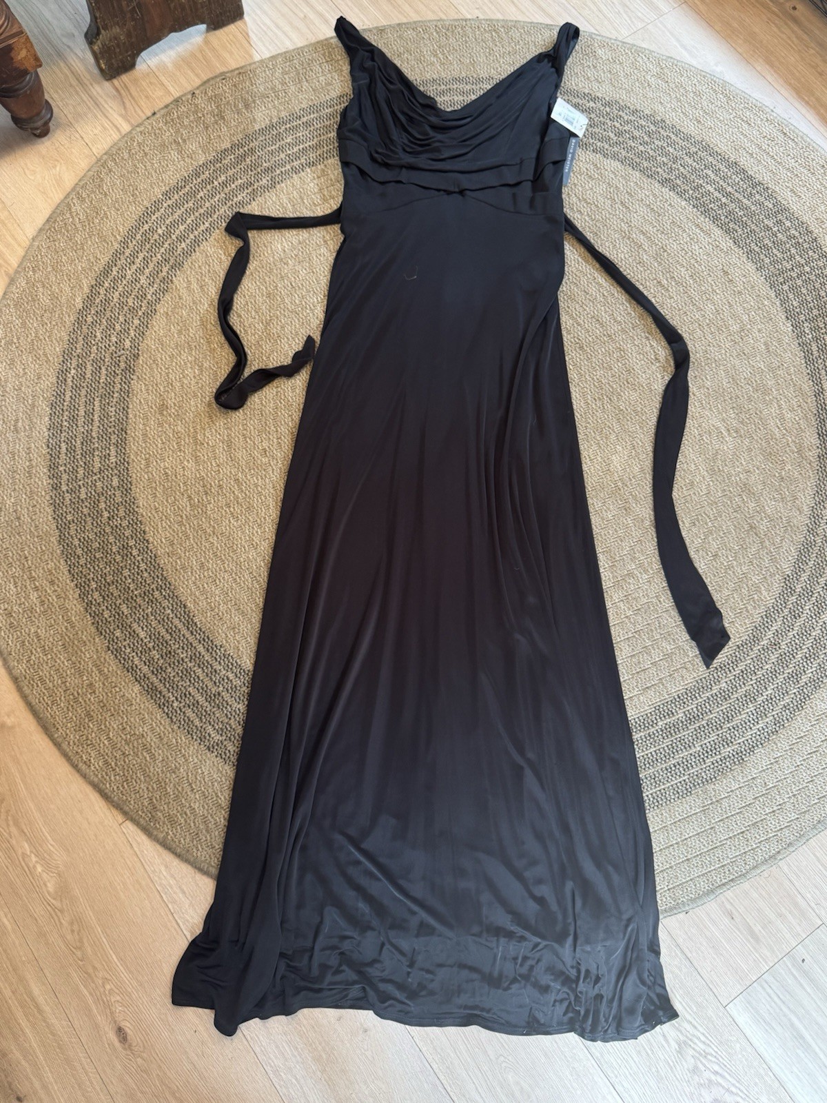 Vintage NWT David Meister Black Cowl Neck Maxi Dress Evening Gown Sleeveless