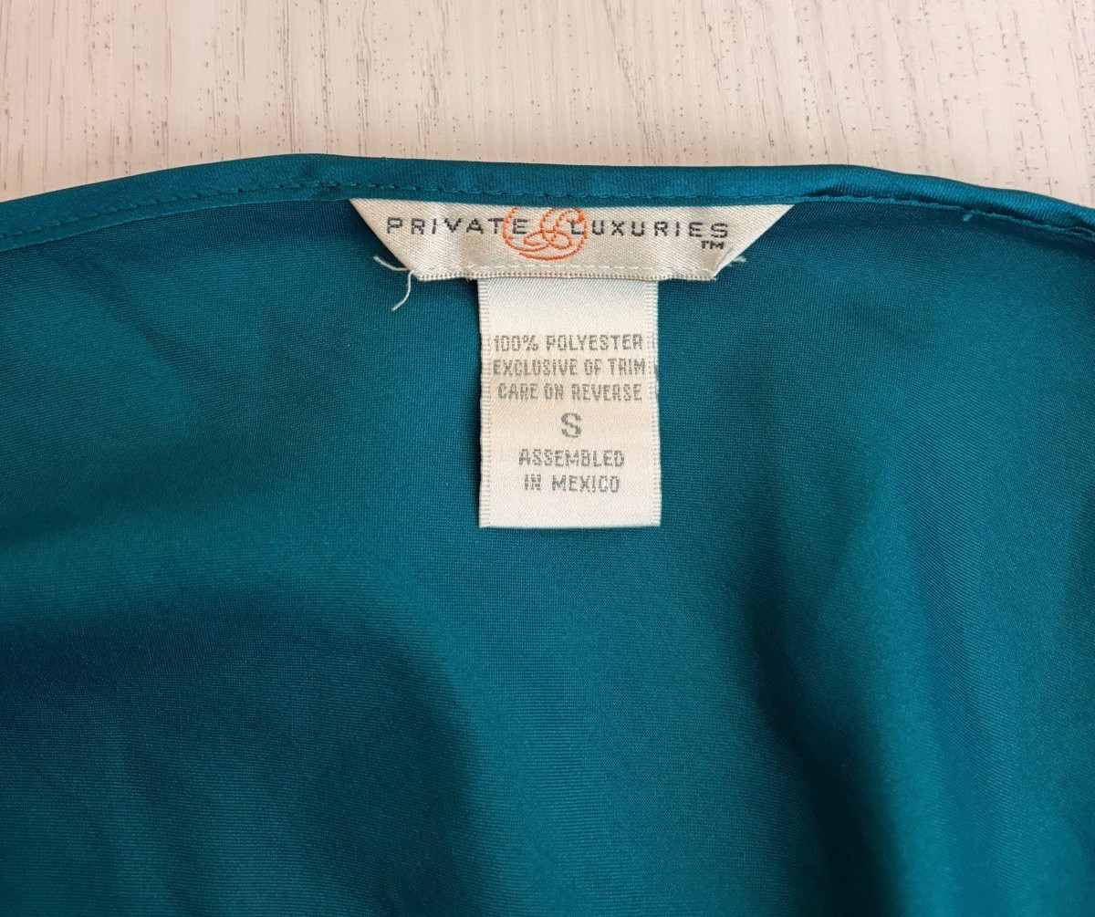 Vintage Prvt Luxuries Satin Slip Dress Lingerie Sz S Green Embroidered