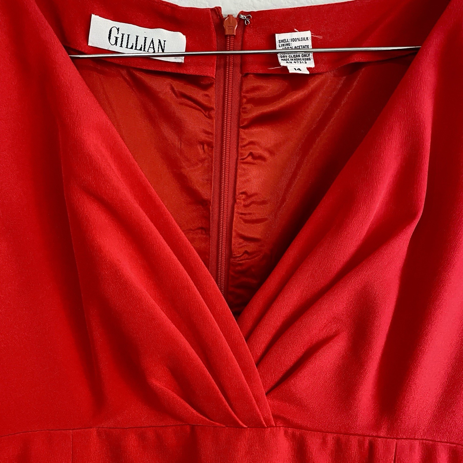 VTG Gillian 100% Silk Red Draped Surplice V-Neck Sheath Dress Size 14