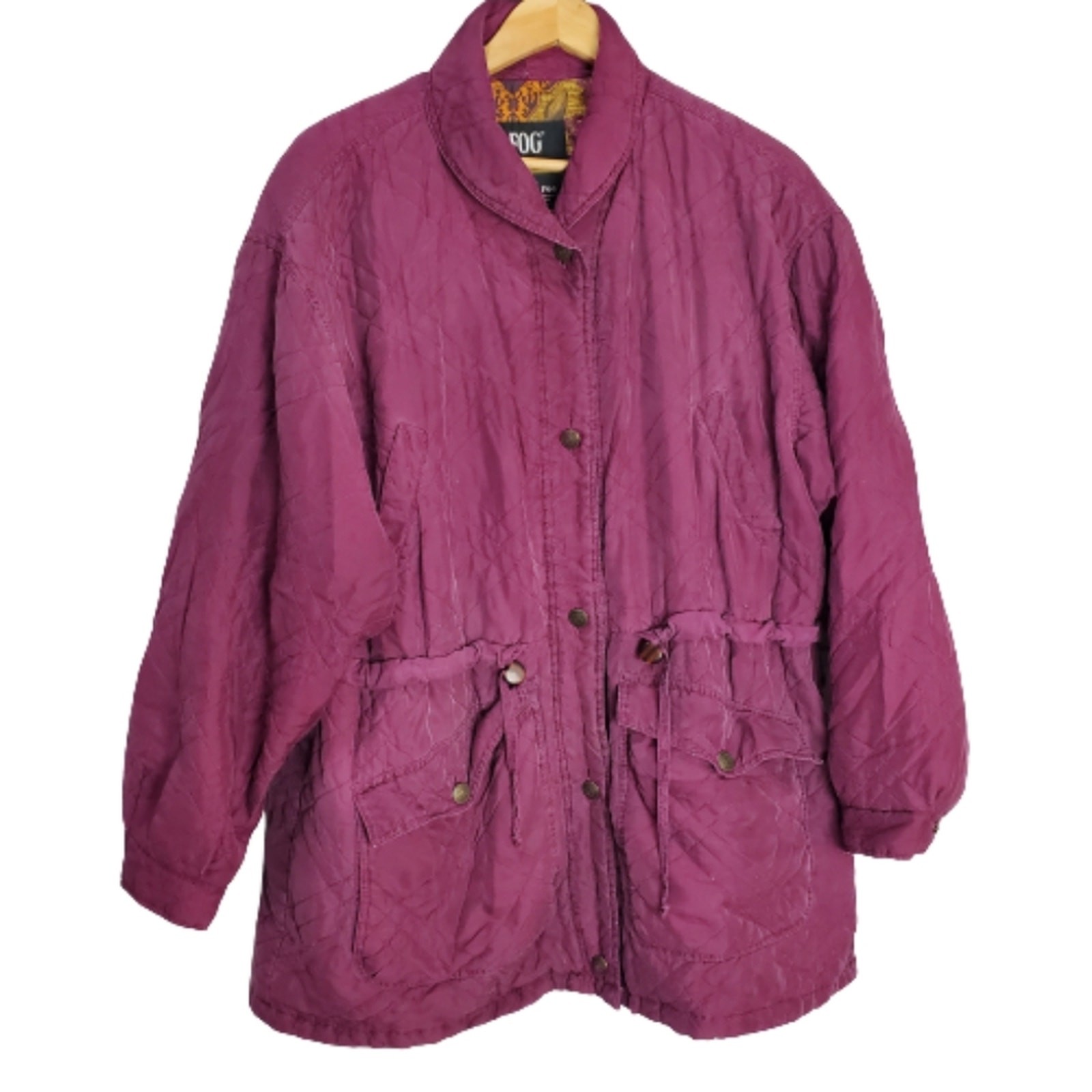 Vintage 90s London Fog Purple Quilted Lined Drawstring Jacket Coat Size Large