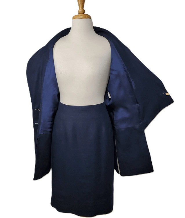 Vintage 80s CLAUDE MONTANA Power SUIT Boom Boss Woman Corp Blue Italy Sz M L 12