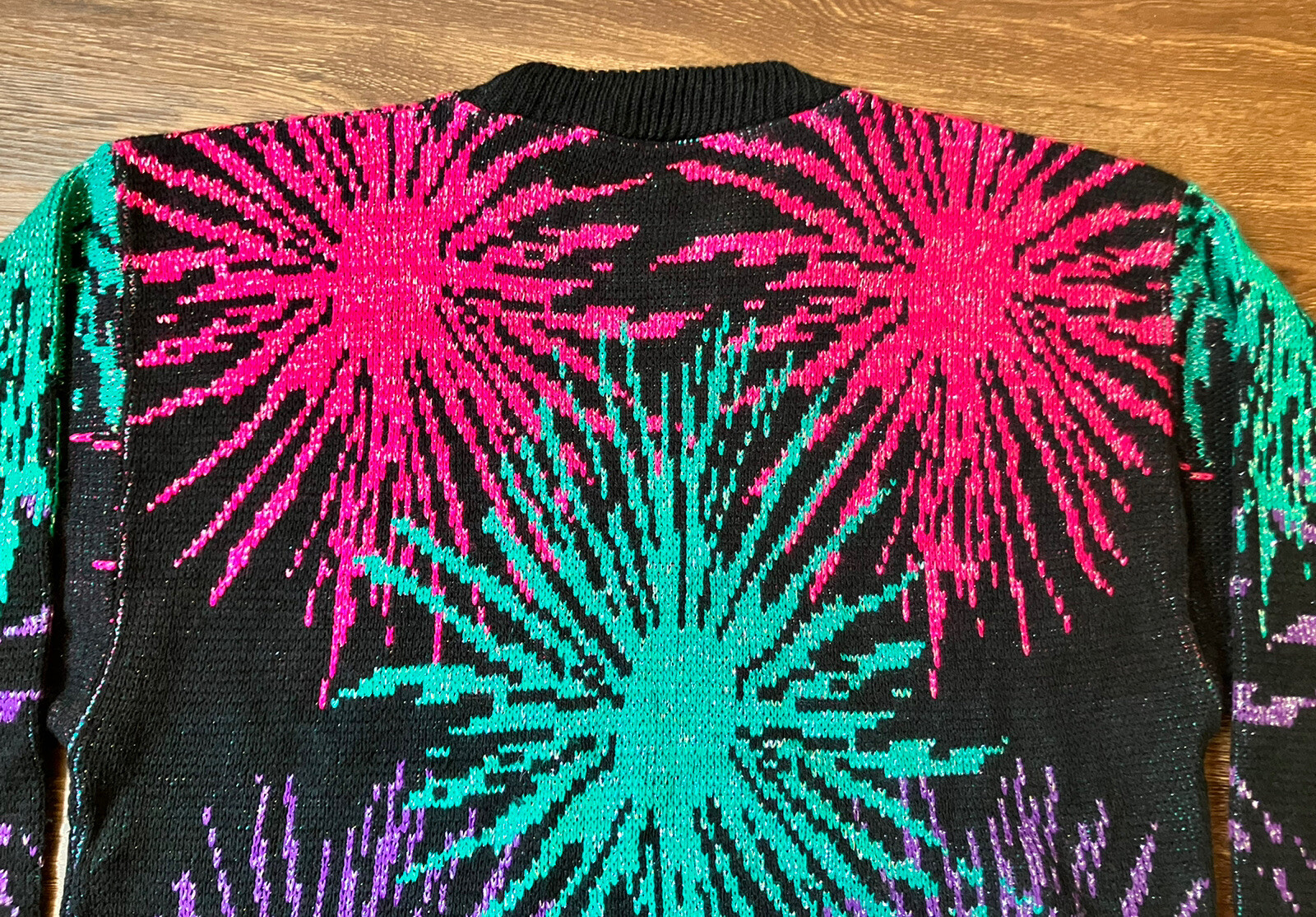Vintage ’80s Nan Dorsey Oversized Fireworks Sweater Black Purple Silver M/L
