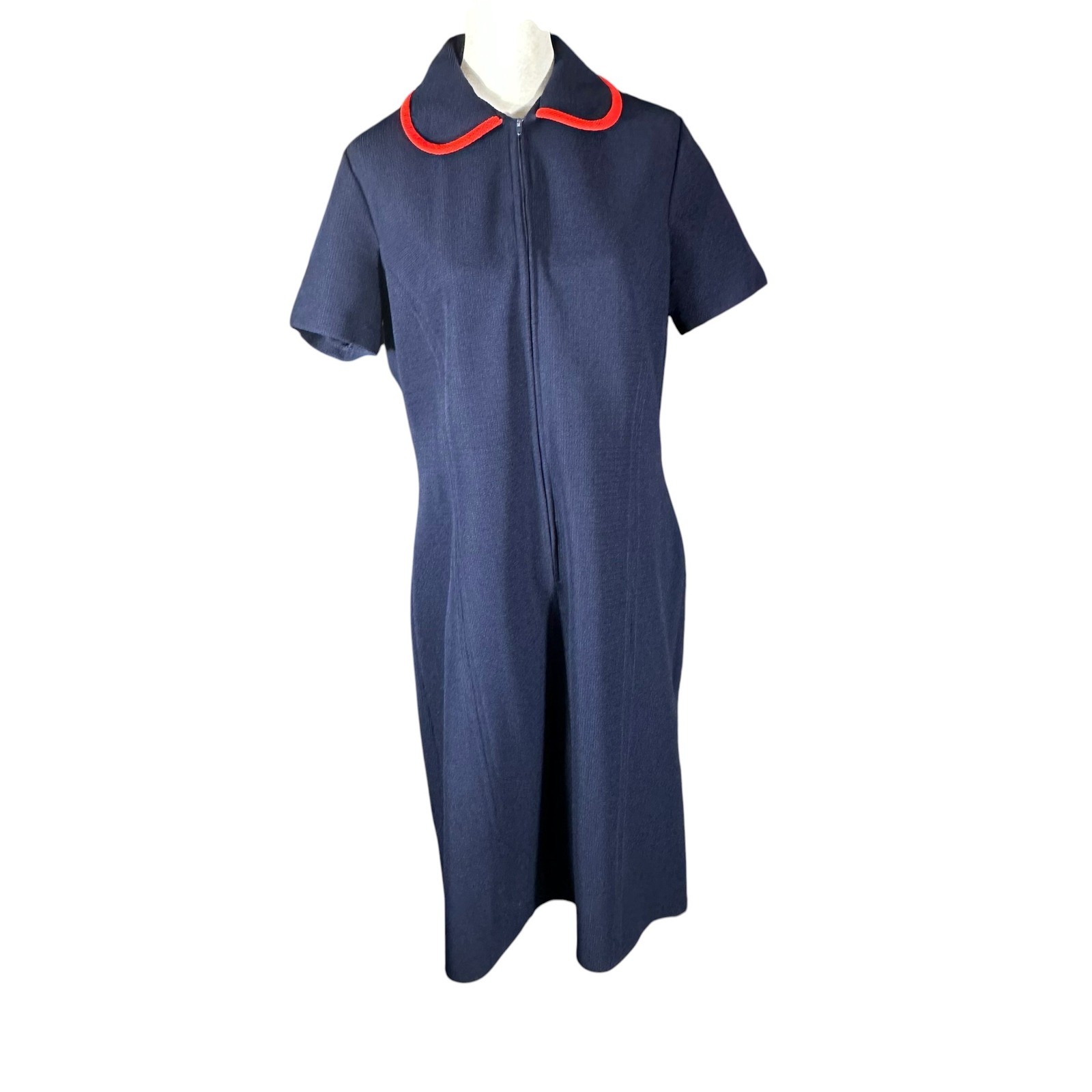 Roberta Lee Vintage Dress Peter Pan Collar 20 (L/XL) Navy Red Trevira Polyester