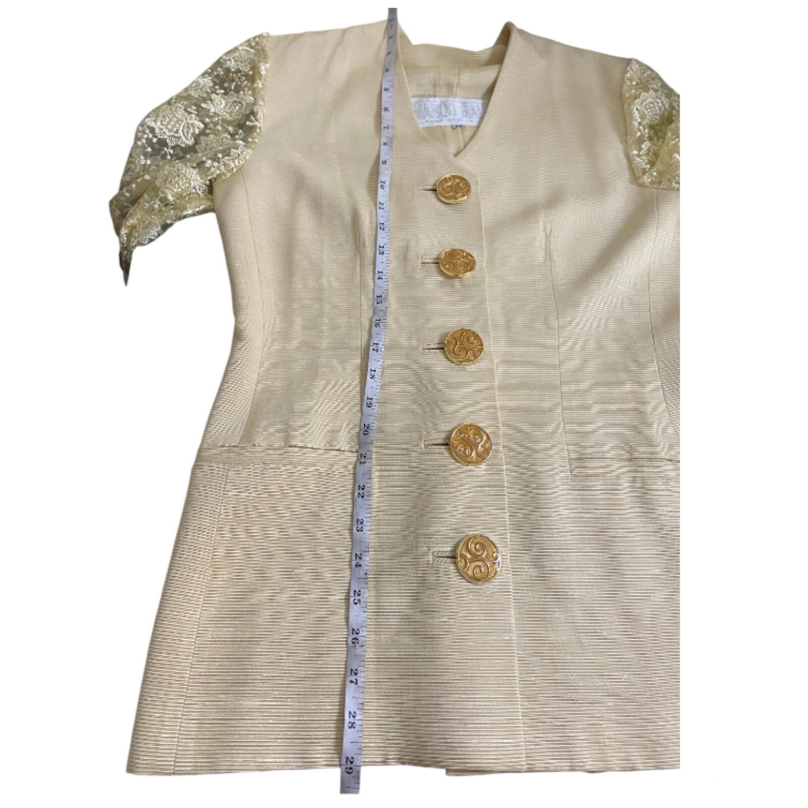 VTG 90s Manlio Mallia Cream Gold Skirt Set Lace Silk Ribbed Luxury Italian Sz6/8