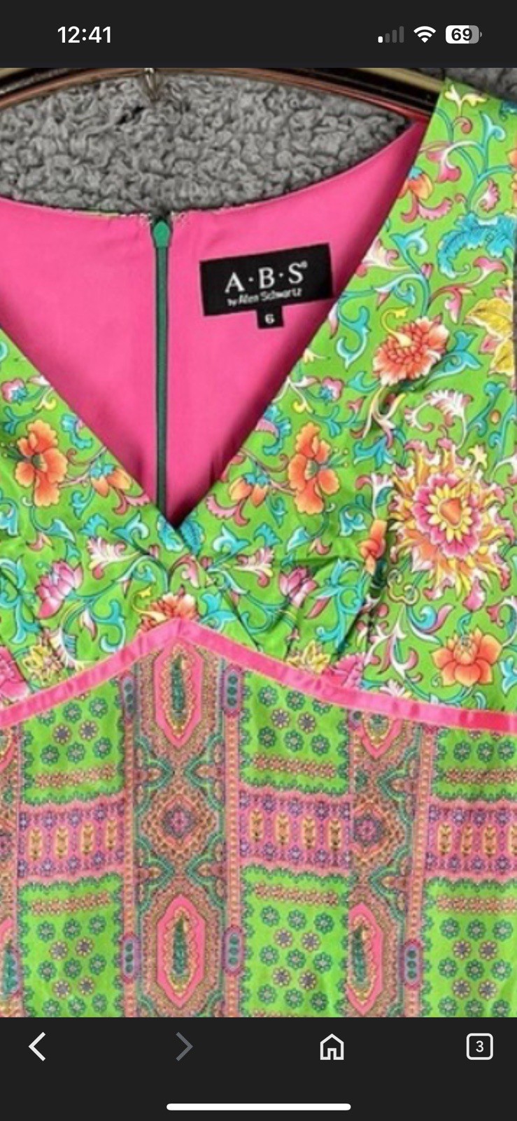 Vintage ABS Allen Schwartz Pink And Green Silk Dress