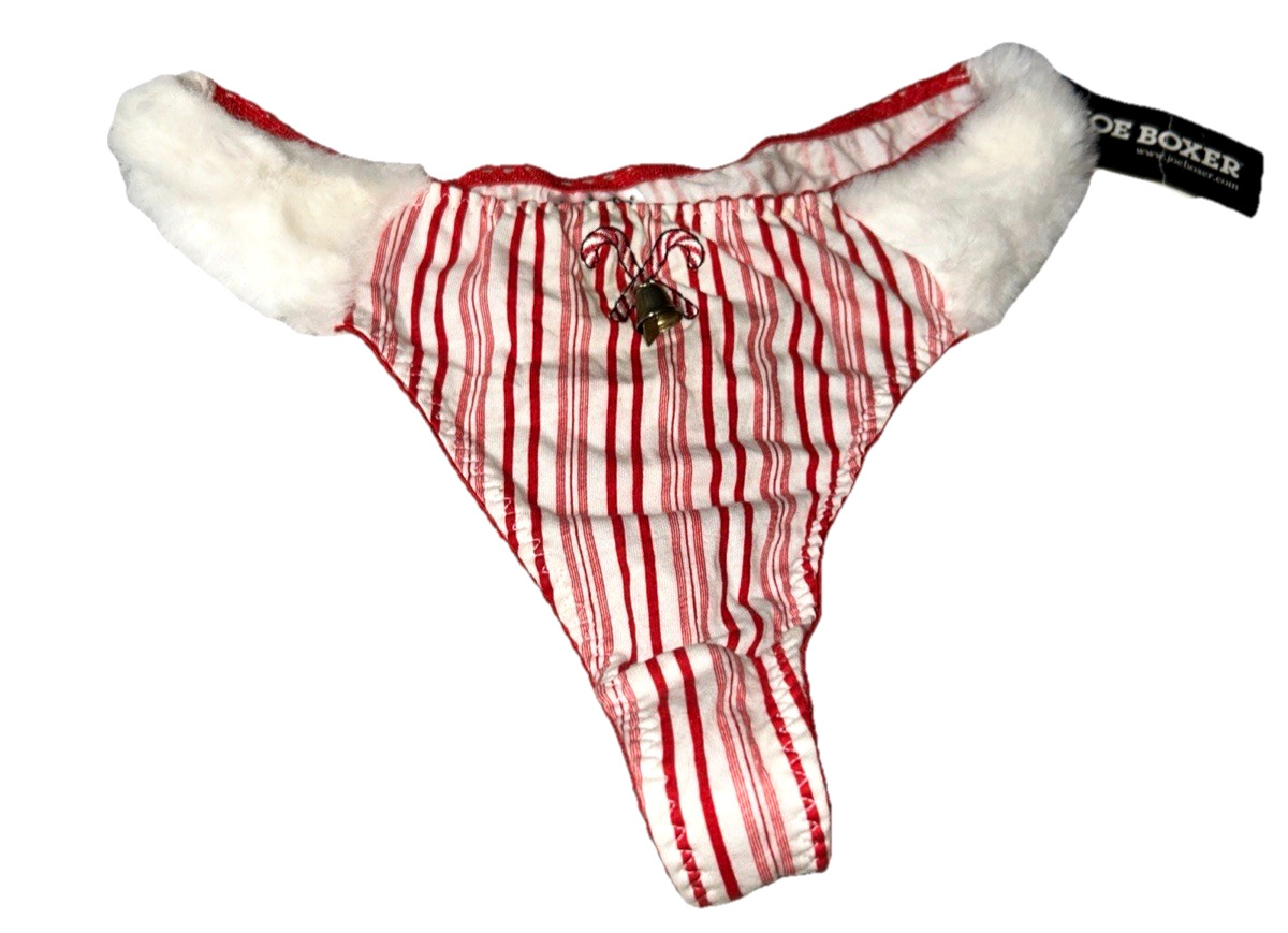 Joe Boxer (RARE)Bikini Panties Sz S Second Skin Cotton Christmas Candy/Fur/Bell