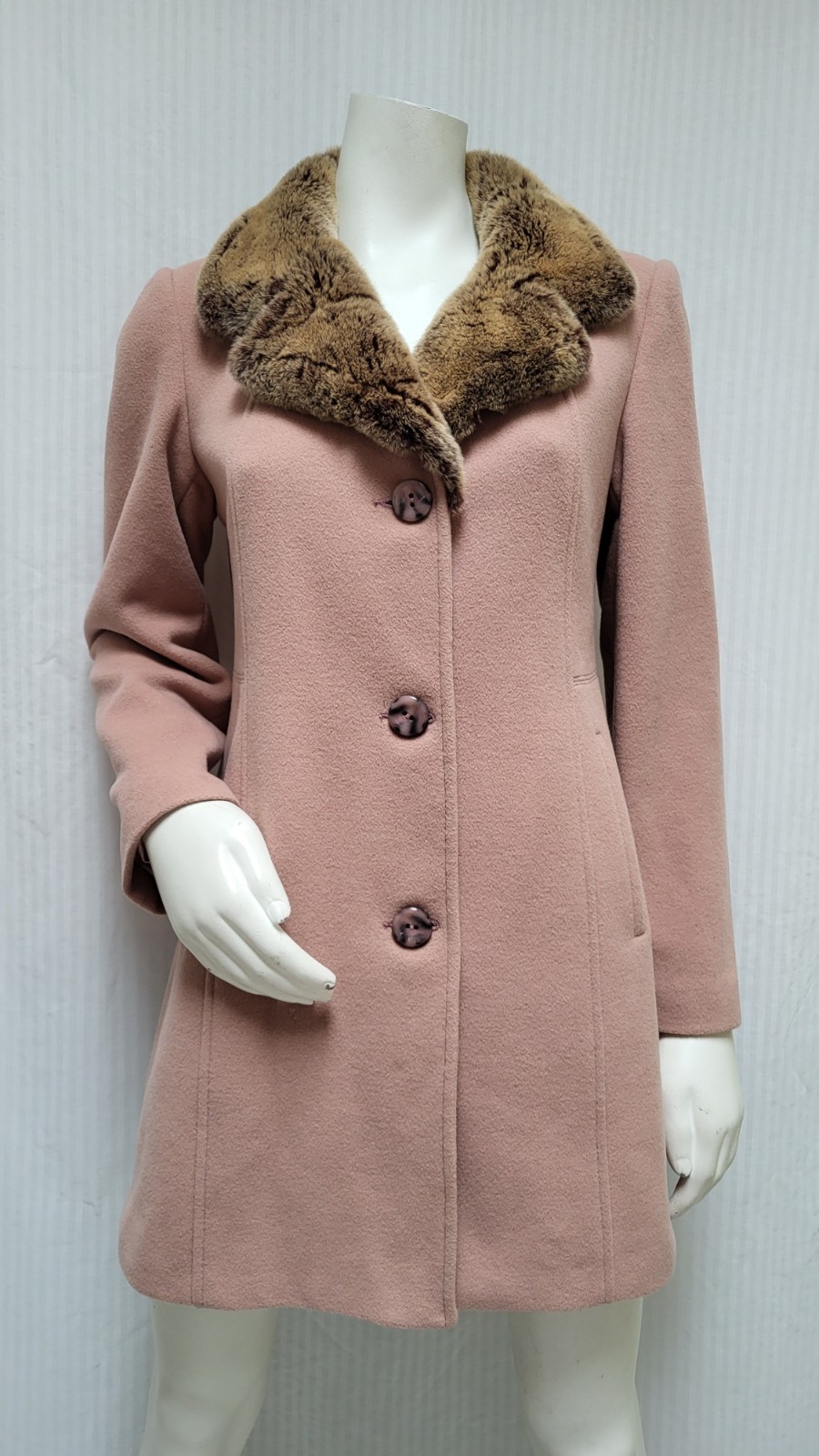 Vintage FASHION, SA Cashmere Wool Blend Coat w/ Rabbit Fur Collar – Size M – EUC