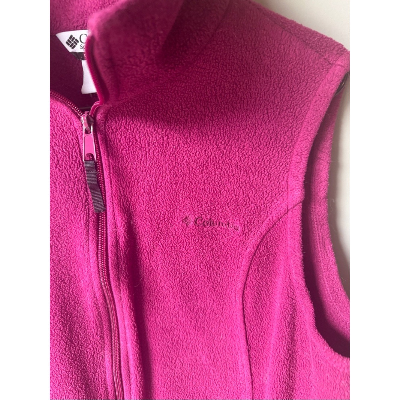 Columbia Fleece Vest Women’s Large Full Zip Pink Outdoor Hiking Layer