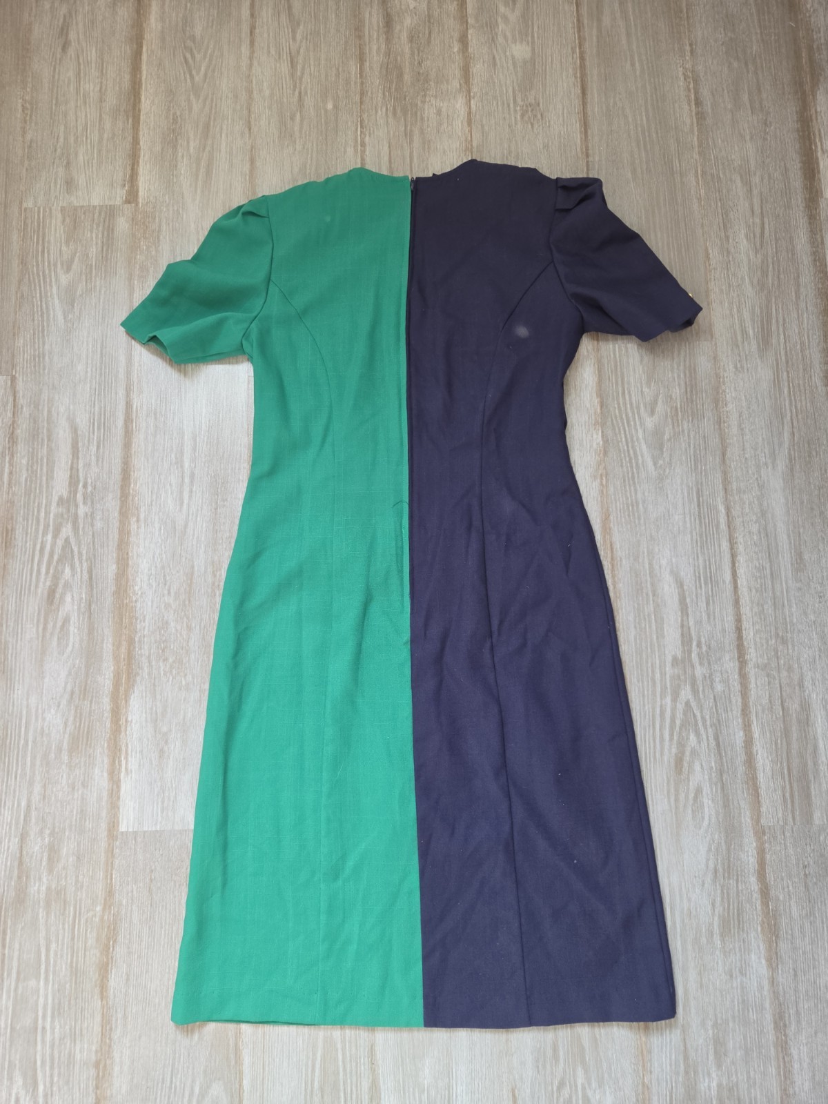 Vintage Damon II Colorblock Sheath Dress Navy Green Gold Button USA Size 10 EUC