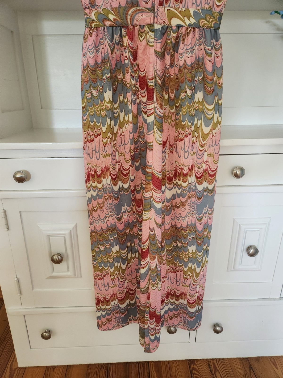 Vintage 1970’s Leslie Fay Sleeveless Hippie Marbled Maxi Dress Size 4 / Small