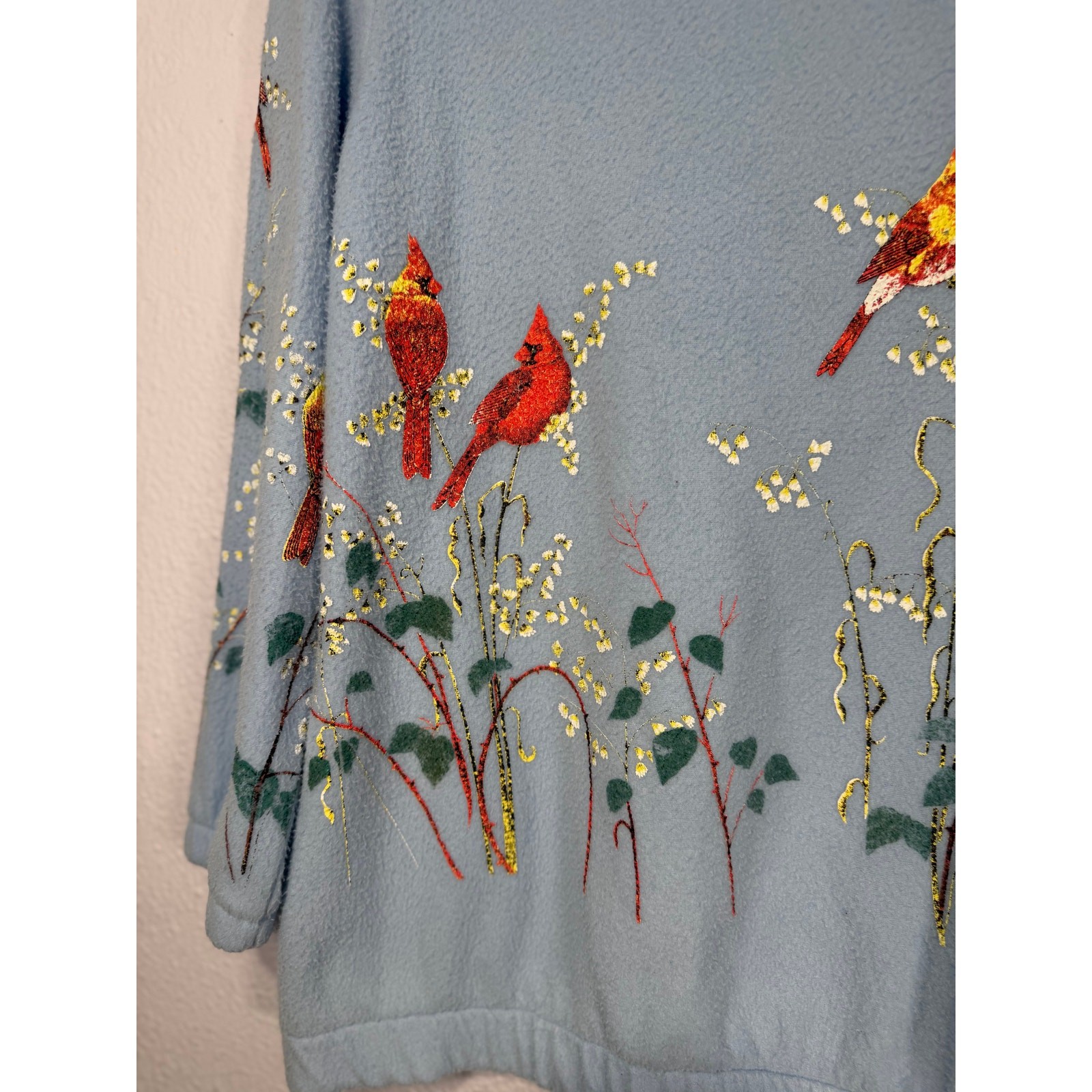 Vintage Tudor Court Fleece Womens Cardinal Bird Blue S Cottagecore Nature Granny