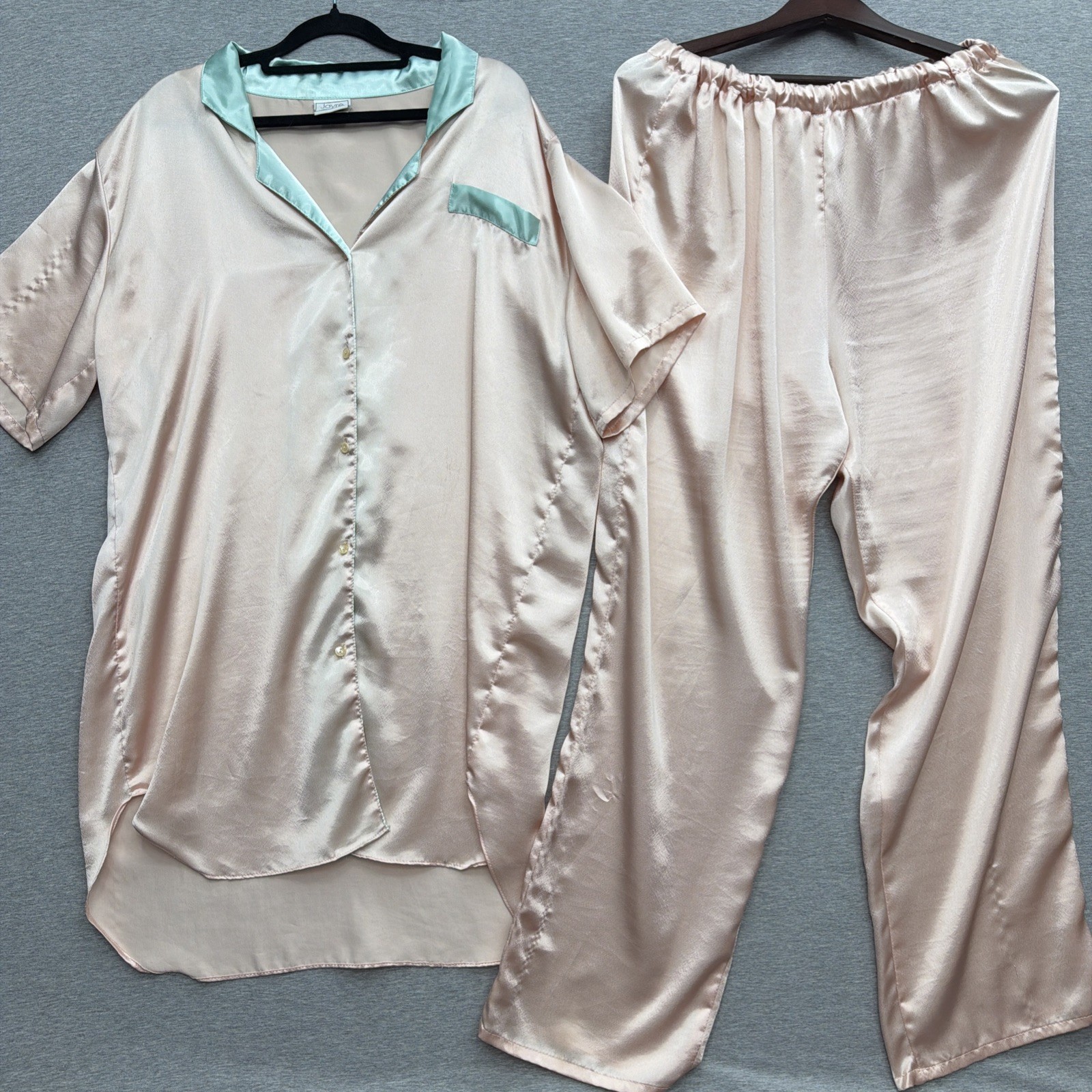 Jayre California Vintage Pale Pink And Teal Silky Soft Pajama Set Size Large