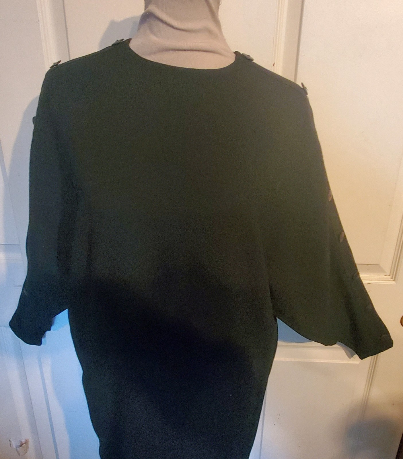 Vintage Black Jaeger Wool Unstructured Dress Dolman Sleeves B42 Size 12