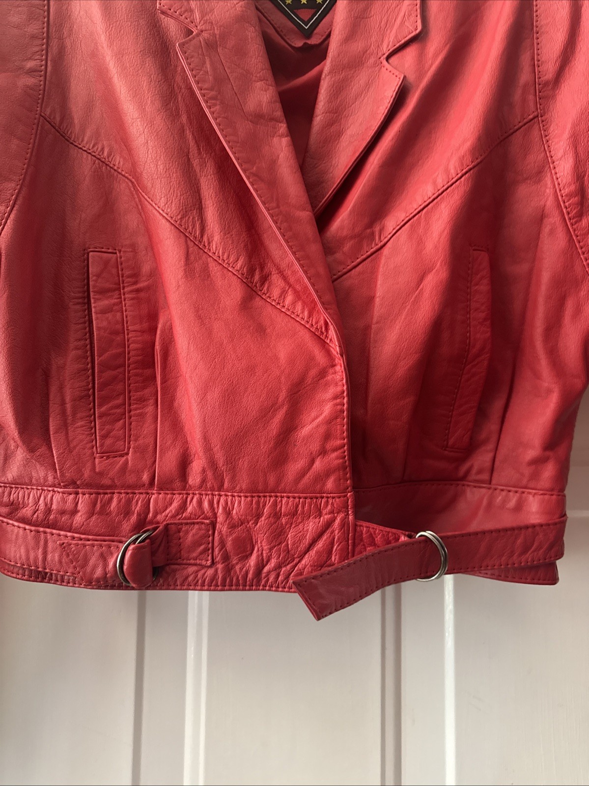Vintage 1980’s Notorious Women’s Red Leather Cropped Jacket Size S
