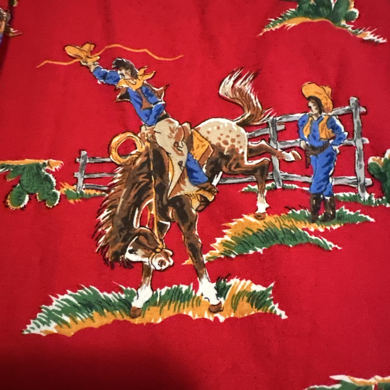 Vintage Gotcha Covered Southwestern Aztec Cowboy & Indian Horse Print Shirt USA