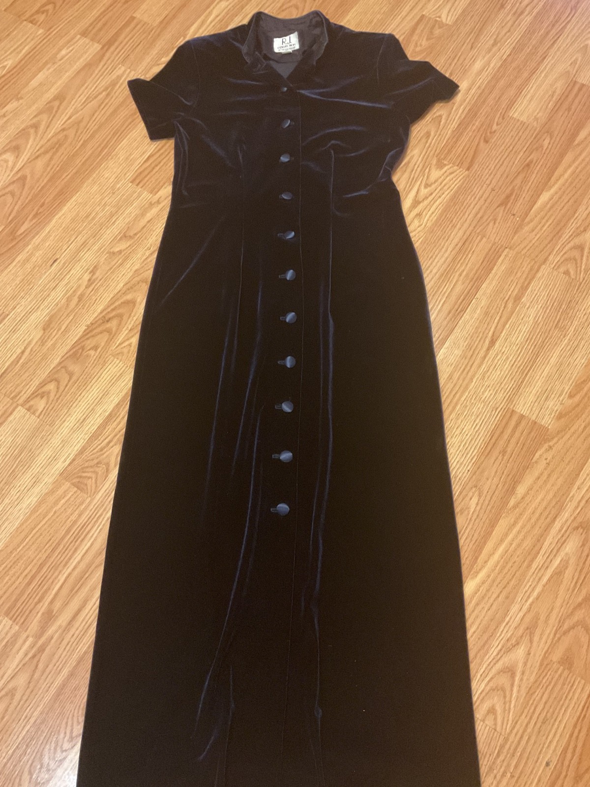 VTG/ Chelsea Rousso Dark HIP Blue Velvet Maxi Dress 80s Fashion Sz 8( C40″L59″