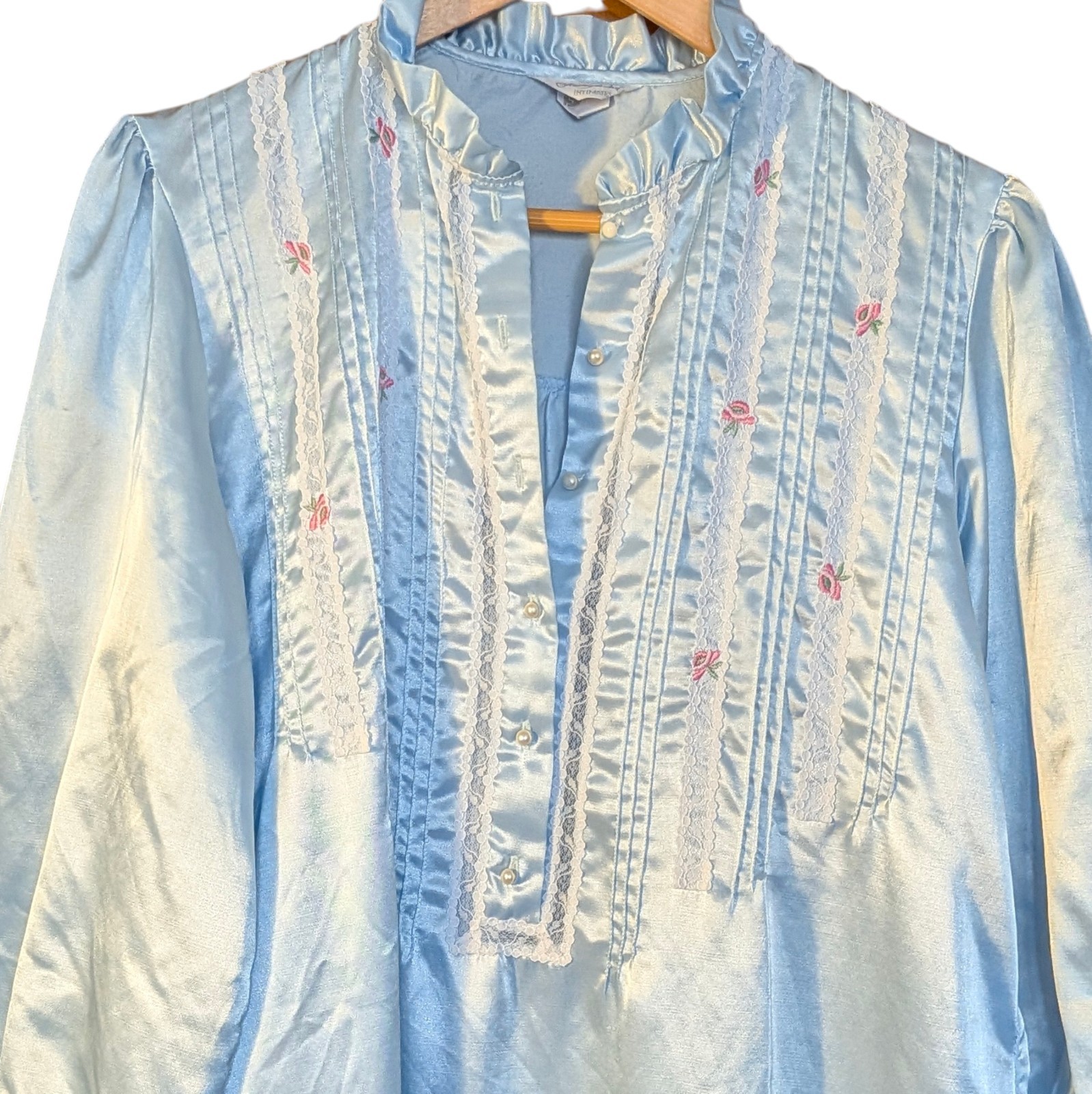 Jodie Arden Vintage Satin Nightgown S Blue Flowers Sleepwear Full Length