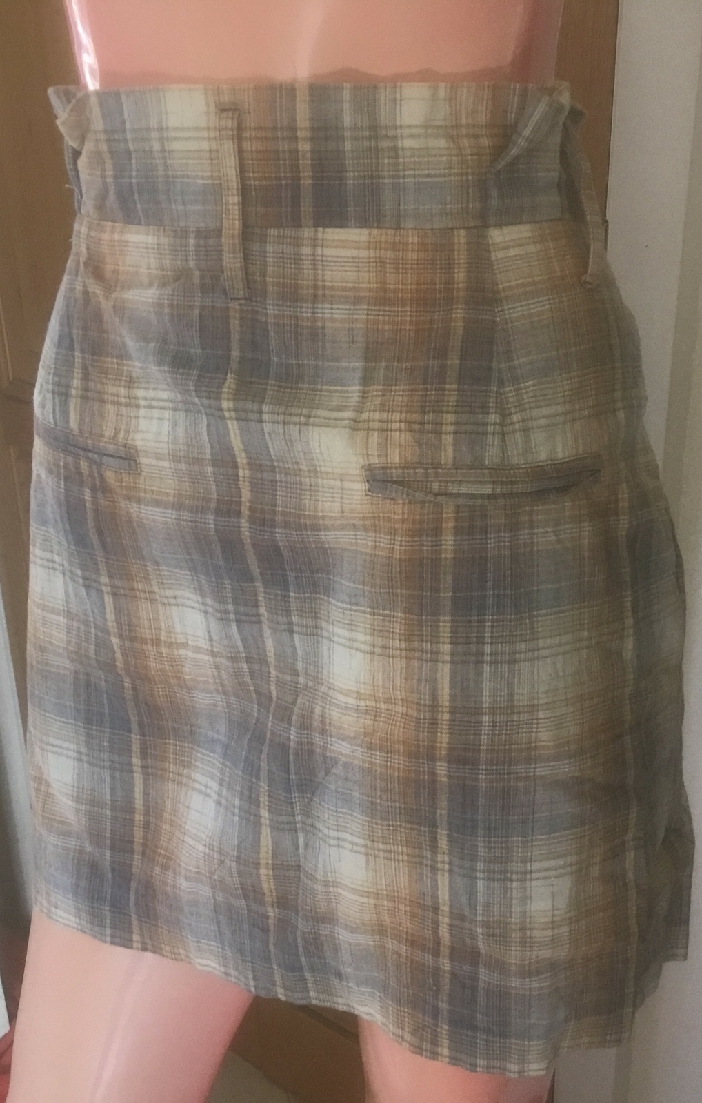 Sportsgirl Ladies Cotton Grey Brown White Short Pencil Skirt Size 12 G Condition