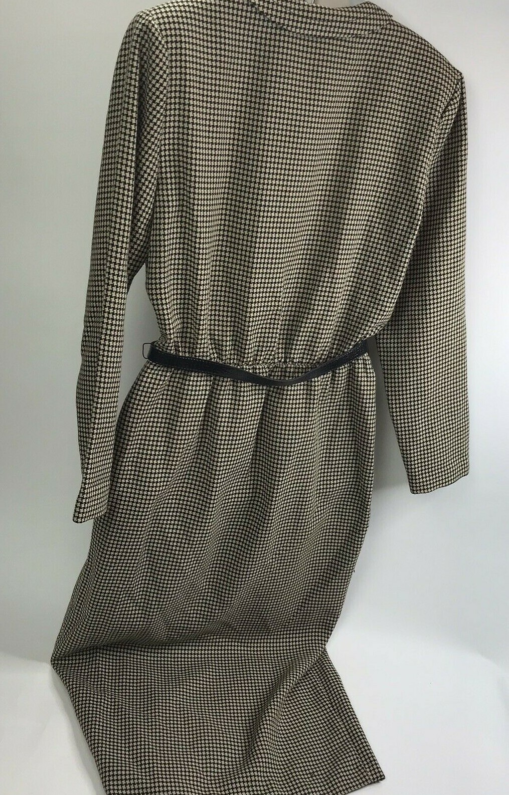 Vintage Dress EXPO Mod 10 MCM Plaid Houndstooth Checked Wrap fringe belted