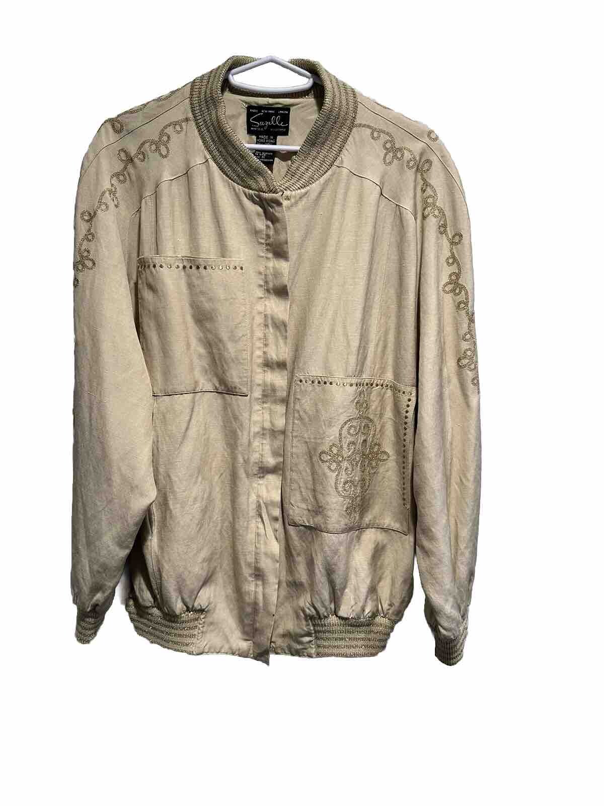 SUZELLE Vintage Silk Jacket lined in Linen Embroidered Size M