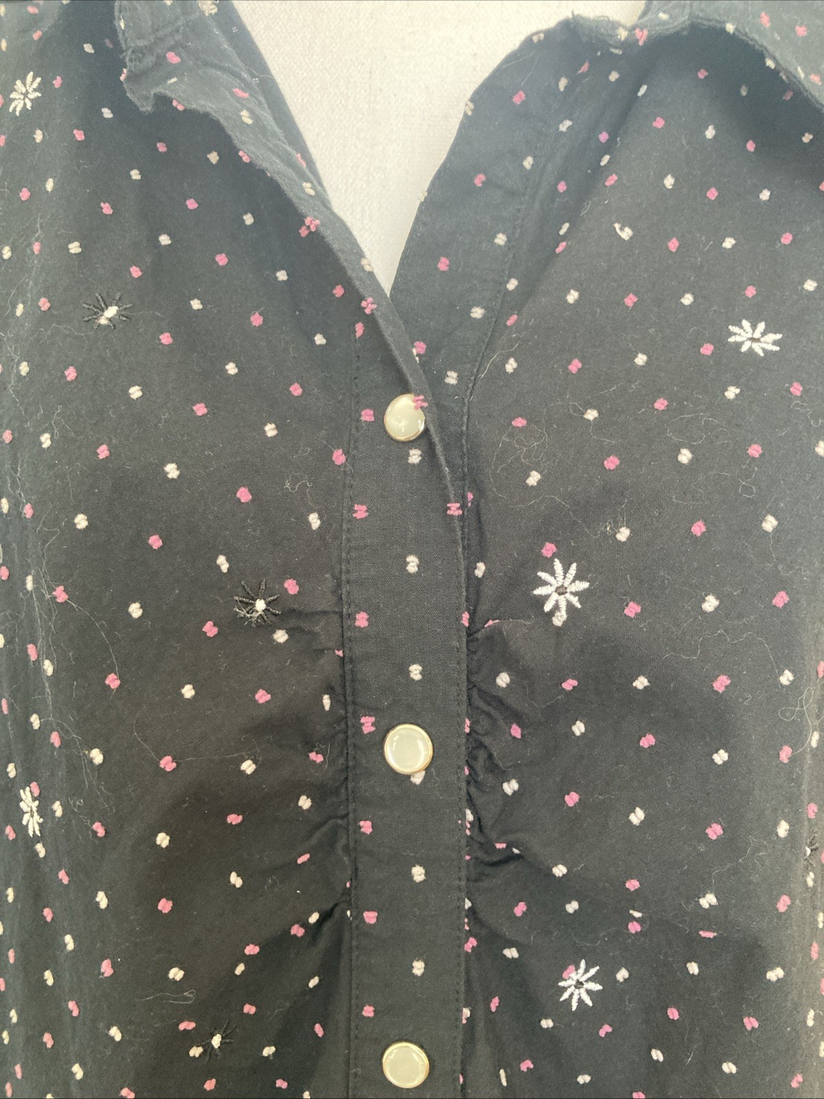 Vtg 90s Fashion Bug Plus Size Blouse Black Pink White Polka Dot Star Embroidered