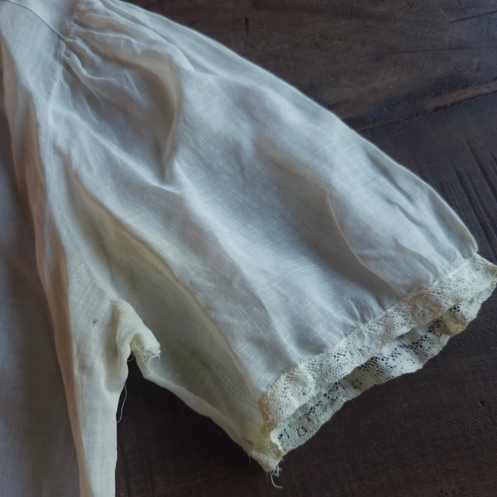 Antique White Cotton Lawn Blouse Pintuck Lace Trim Edwardian Short Sleeve Top