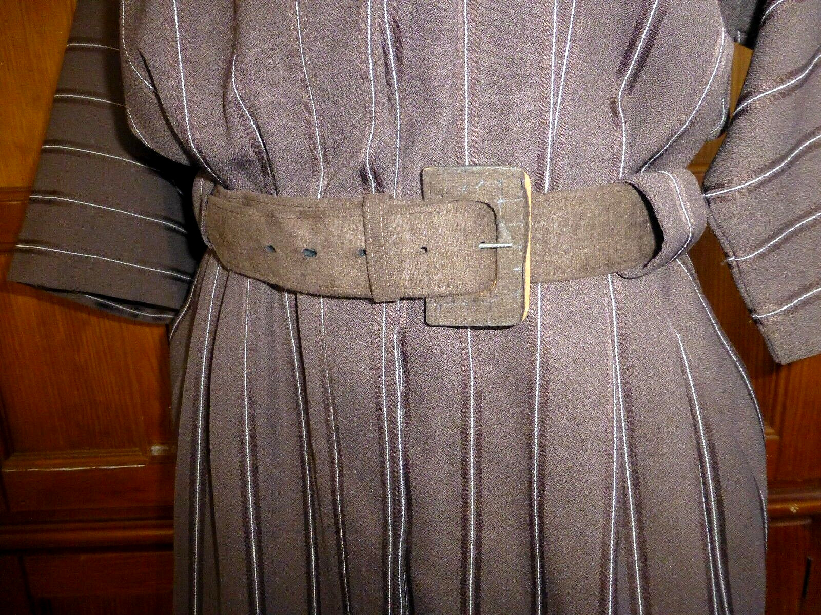 VTG 70s LESLIE FAY Stripe Dolman Slv Secretary Cocktail Belted Shirt DRESS M