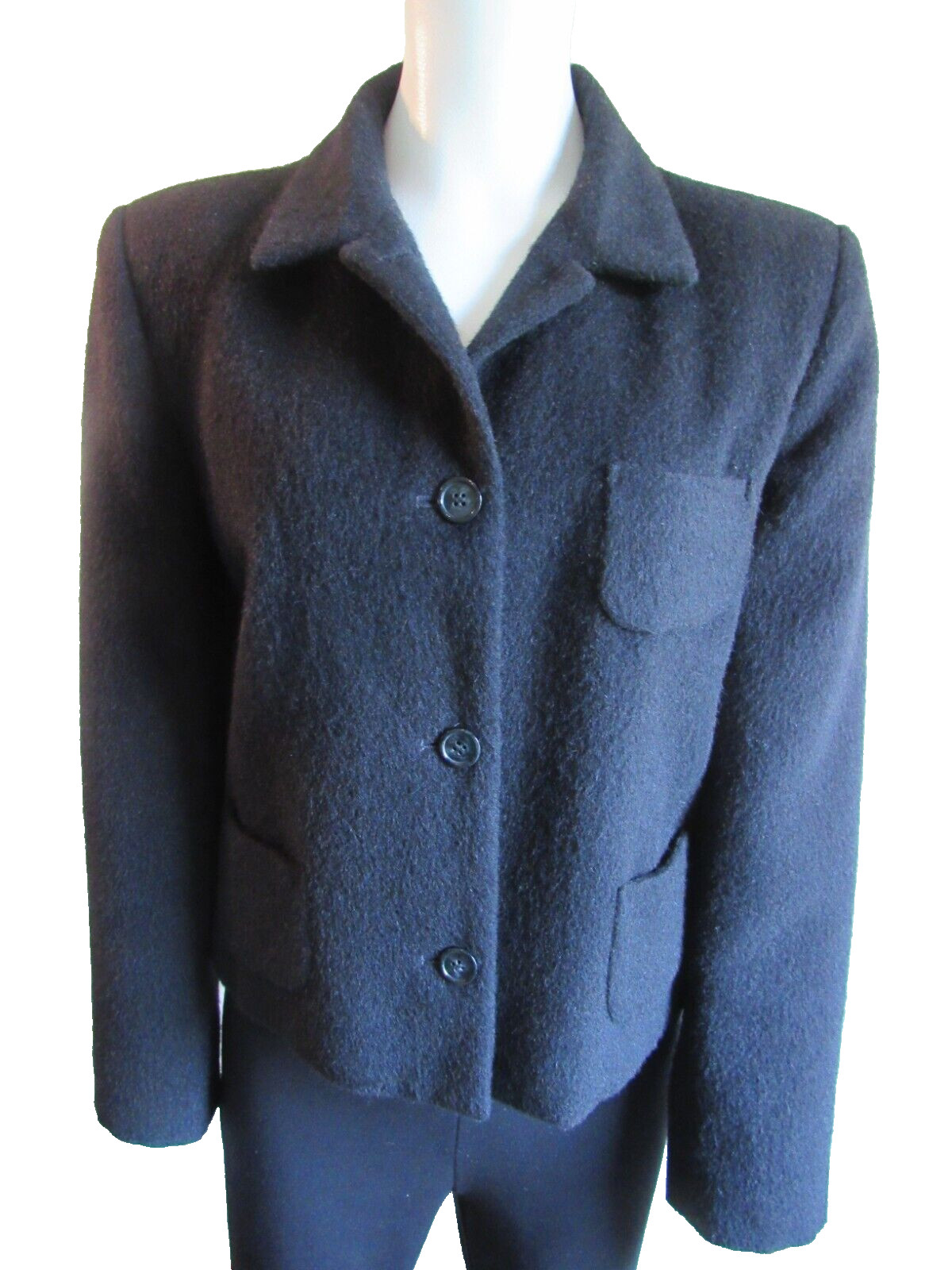 VTG Harve Benard by Benard Holtzman Black Crop Wool Alpaca Jacket Blazer Coat 10