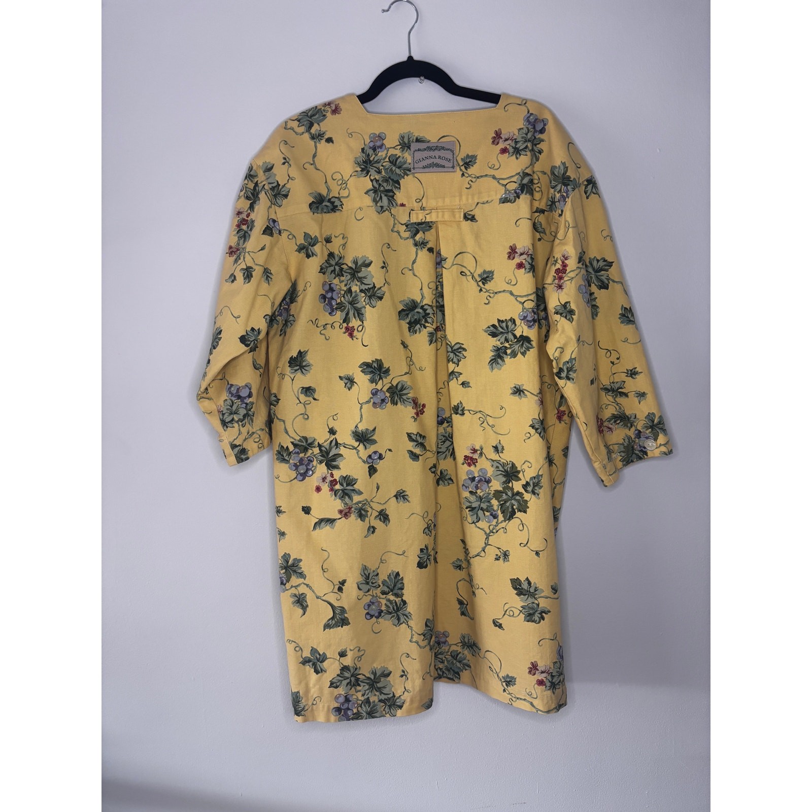 Vintage 1980s Gianna Rose Butter Yellow Floral Tunic Smock Chore Coat Artist S