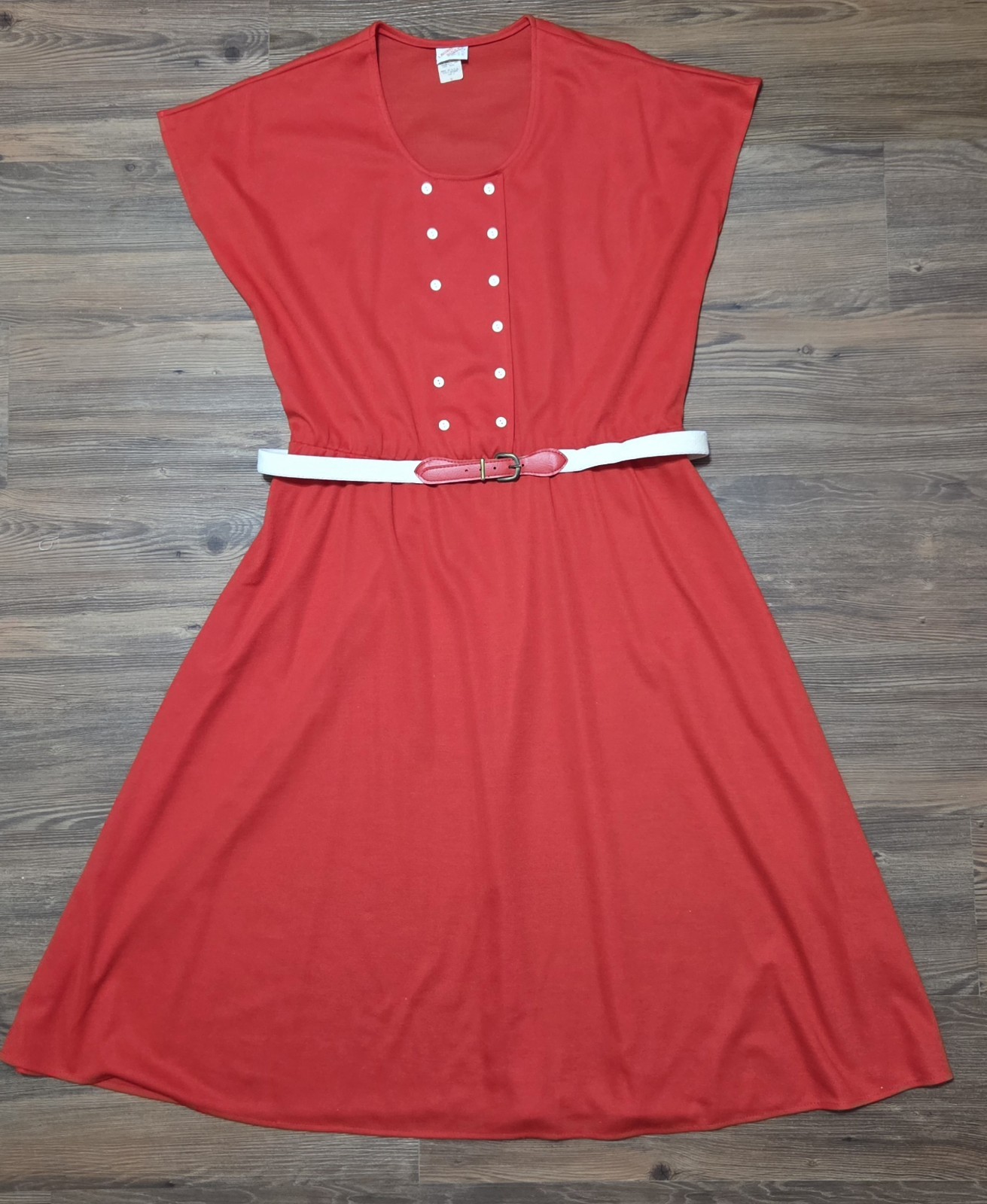 Vintage Laurel Ridge Red Midi Dress W/ Belt Size 16