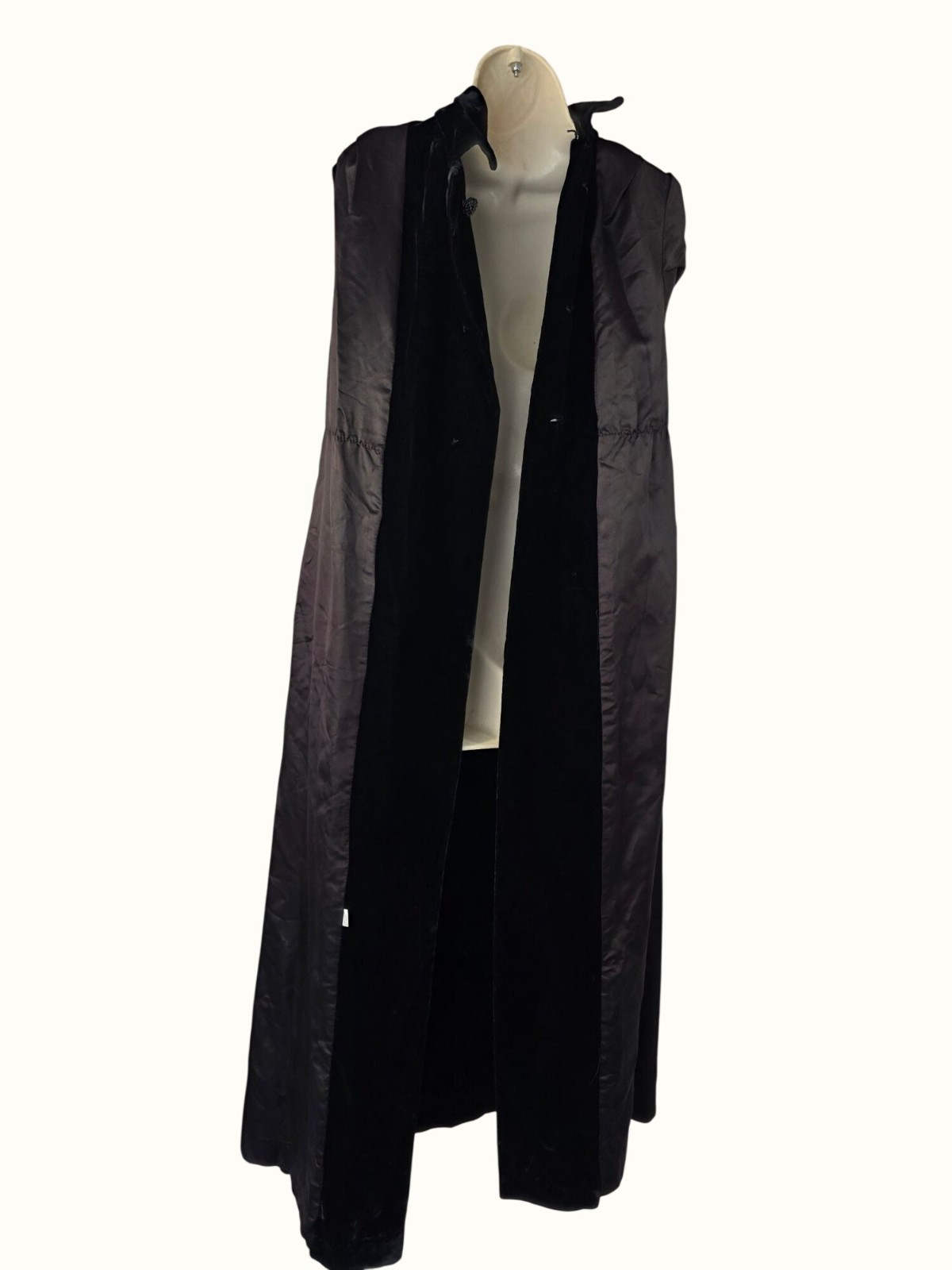 Vintage Marsis California Black Velvet Maxi Opera Coat XS/S Glass Btn Gothic 70s