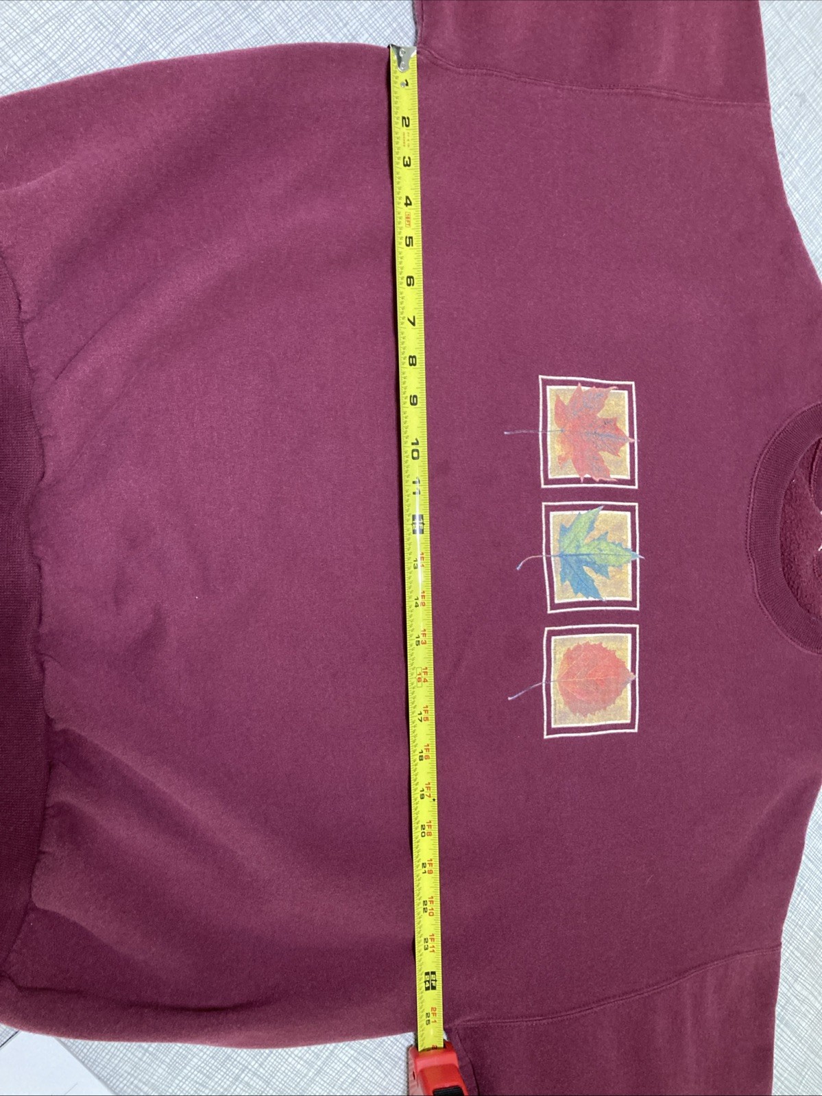 Vtg 90s Grandmacore Fall Leaves Sweatshirt Maroon Burgundy Crewneck Oversized XL