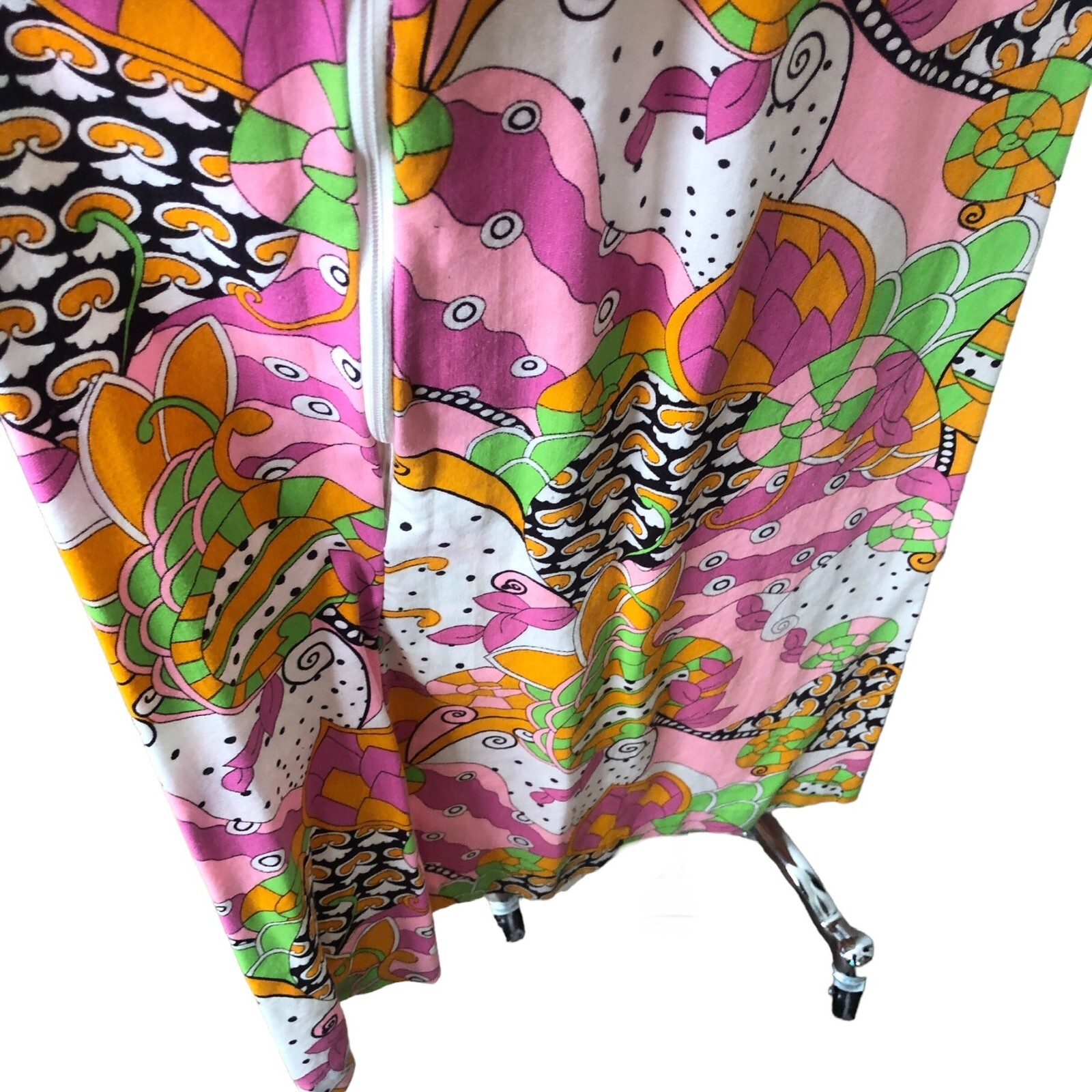 Evelyn Pearson Womens Vintage 60s Wrap Lounge Dress Medium Pink Green Mod Maxi