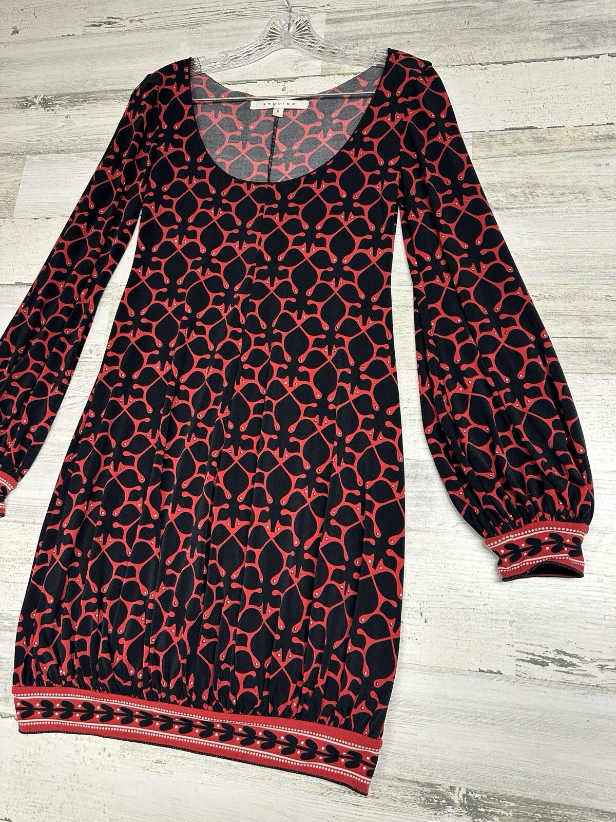 Vintage 90’s Studio M Dress Womens Size Small Red Black Retro Y2K Bubble Lng Slv