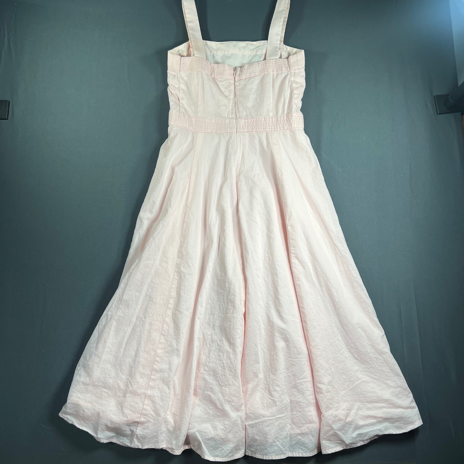 Yves Cossette Depeche Mode Vintage Pink Cotton Pintuck Midi Dress Womens 6