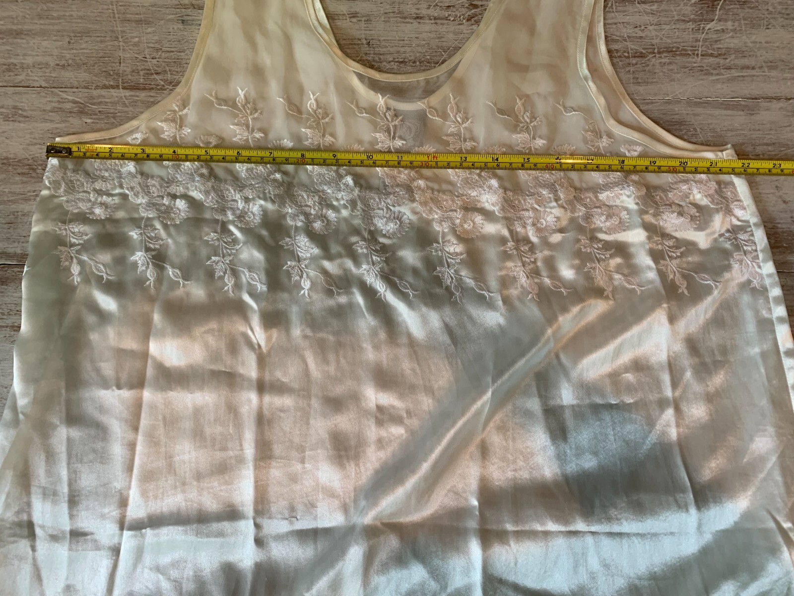 Vtg Ivory Satin Poly Lace Embroider Nightgown Long Elegant Sexy P Intimates -XL