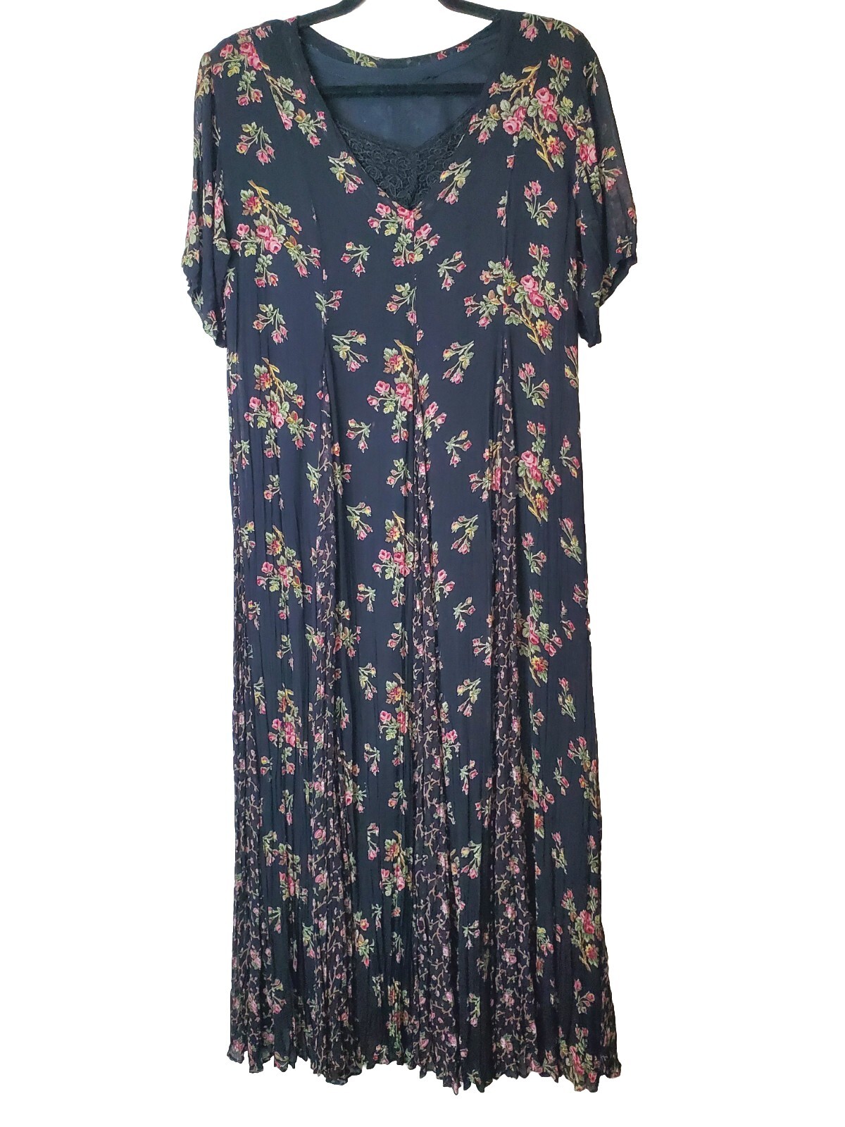 Vintage 90s STARINA Dress Women’s Small Floral Long Maxi Black Prairie 1990s