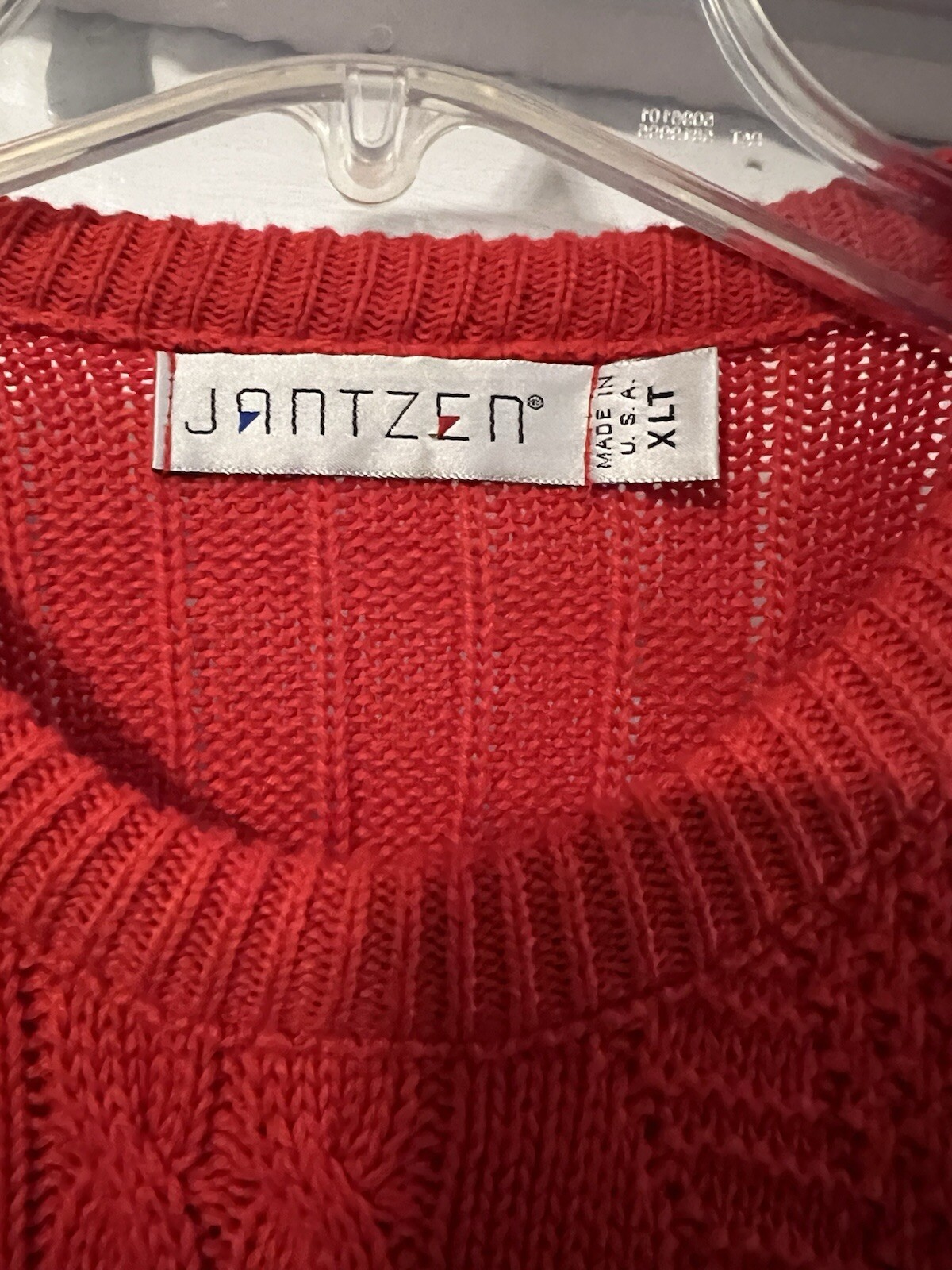 Vintage Jantzen Sweater Women Size XLT Red Crew Neck Cable Knit Fisherman Heavy