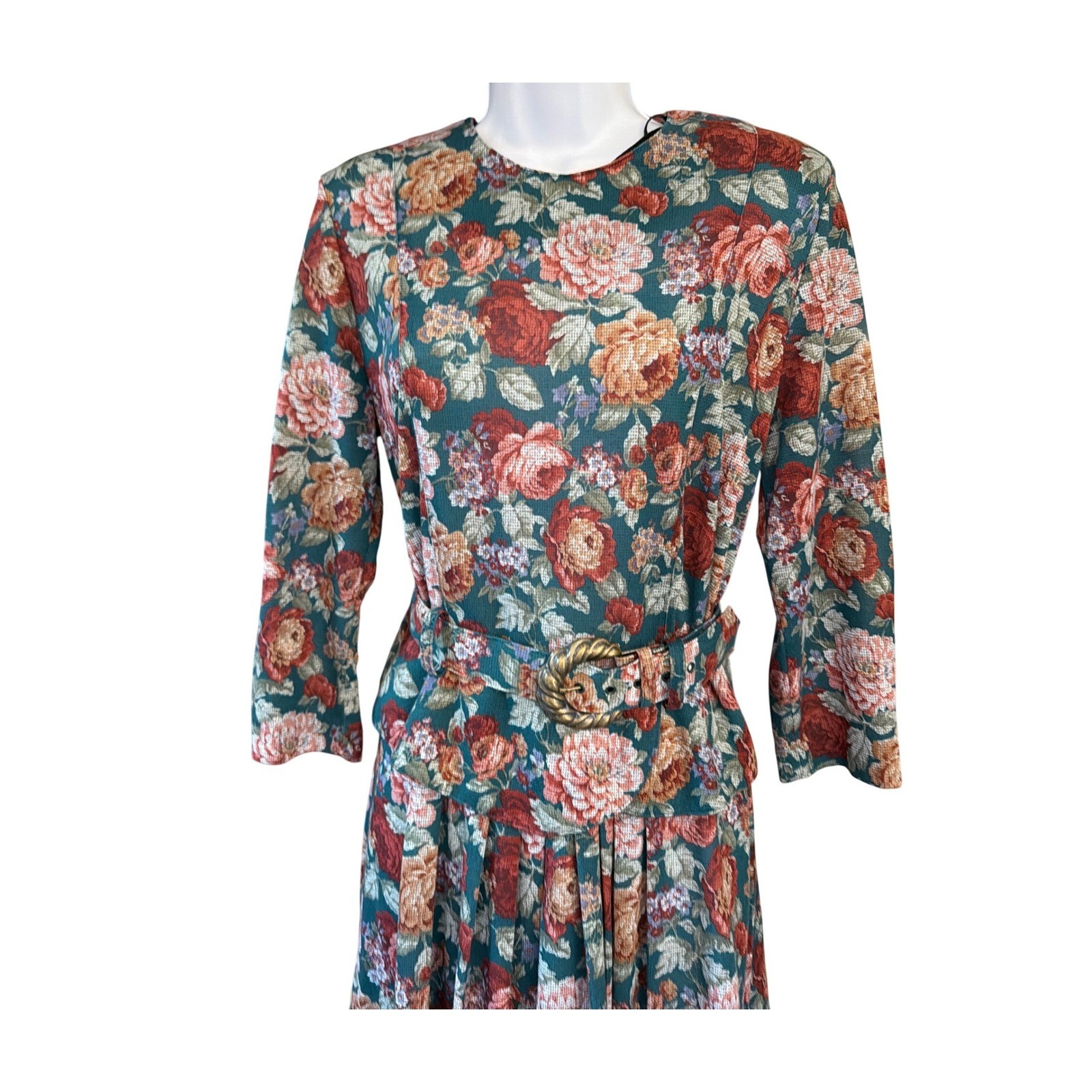 Vintage Stuart Alan Floral Midi Dress Cottagecore Dark Floral Romantic 80s
