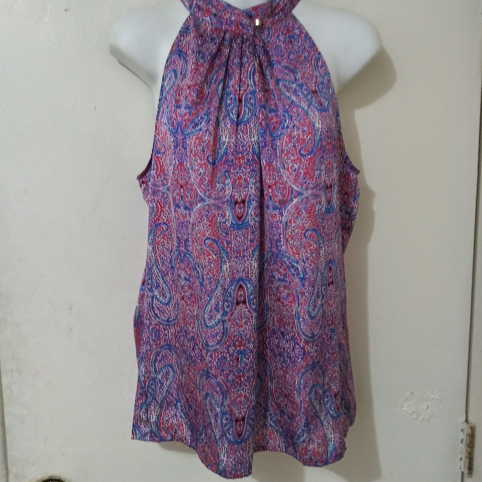 Vintage Outback Red Sleeveless High Neck Blouse Purple Paisley Print Size: M