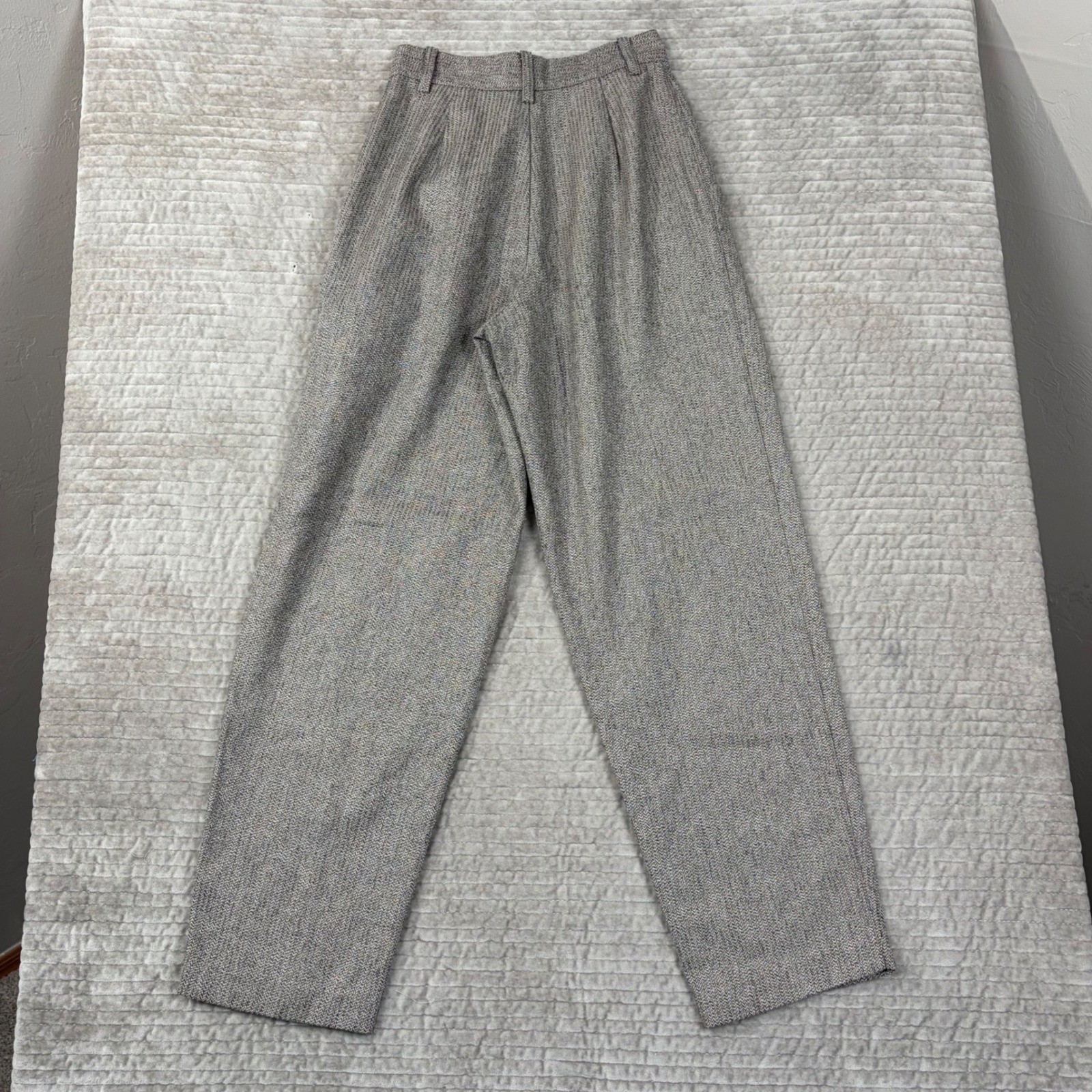 VTG Benetton Made in Italy Herringbone Wool Blend Pleated Trousers Tan EU38 US23