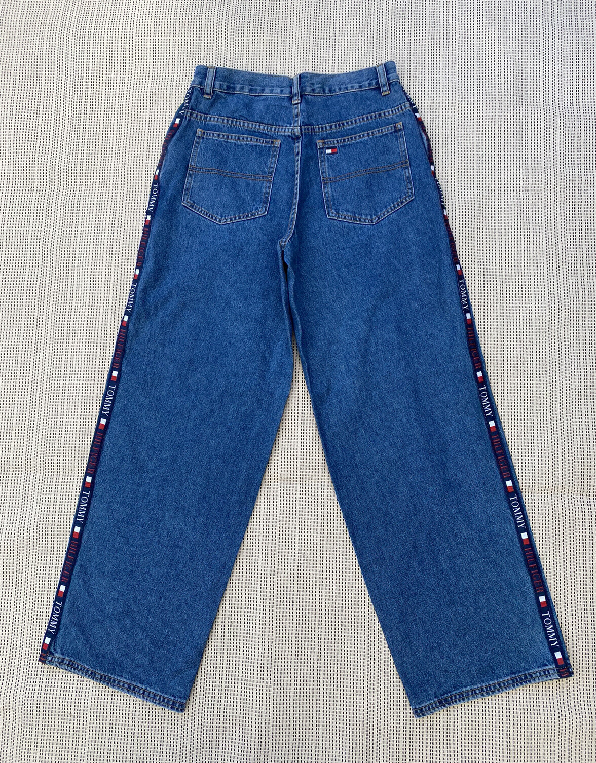 vintage TOMMY HILFIGER DENIM JEANS logo script 2000s 00s Y2K JUNIOR 14 stripe