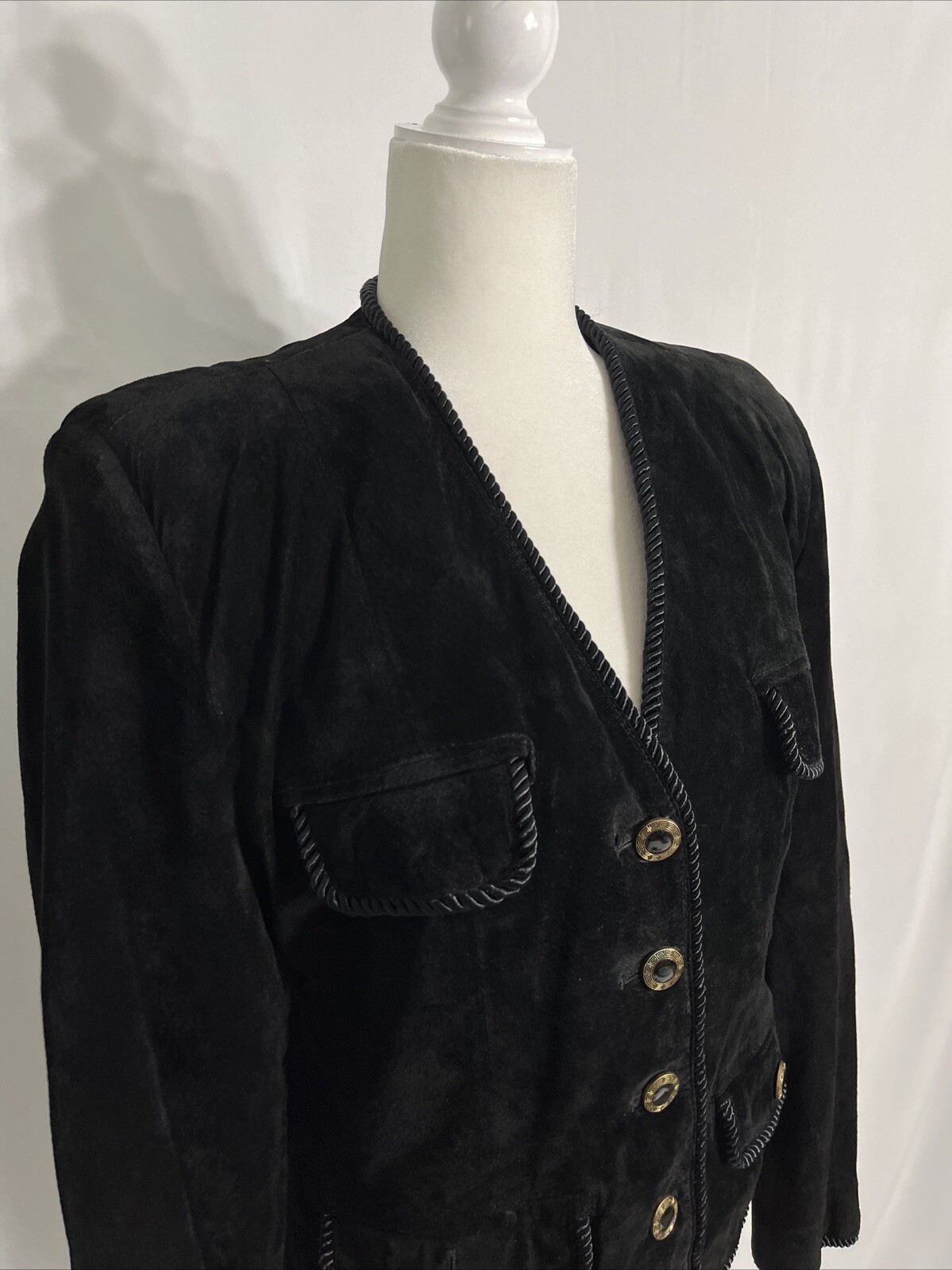 Vtg Evan Davies Suede Button Front „Chanel Old Money” Look Jacket Black Sz 6